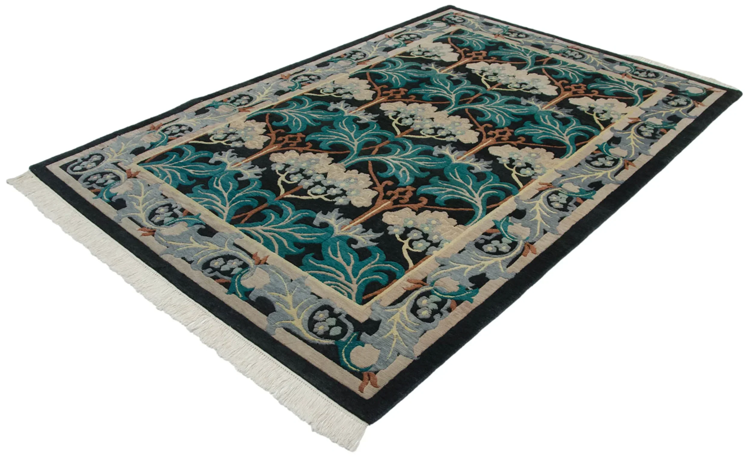 6x9 Vintage Indian William Morris Design Carpet - Image 3