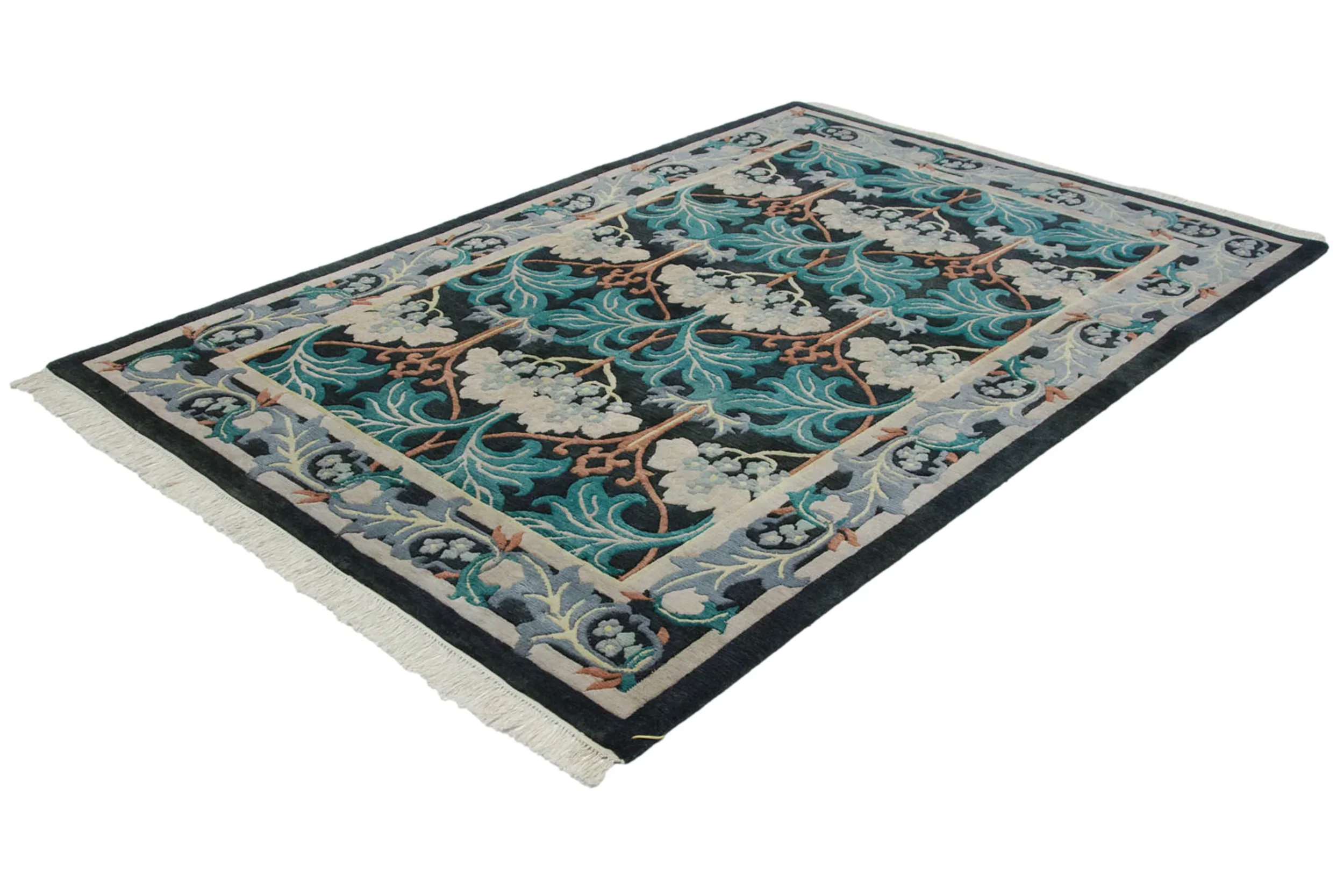 6x9 Vintage Indian William Morris Design Carpet - Image 4
