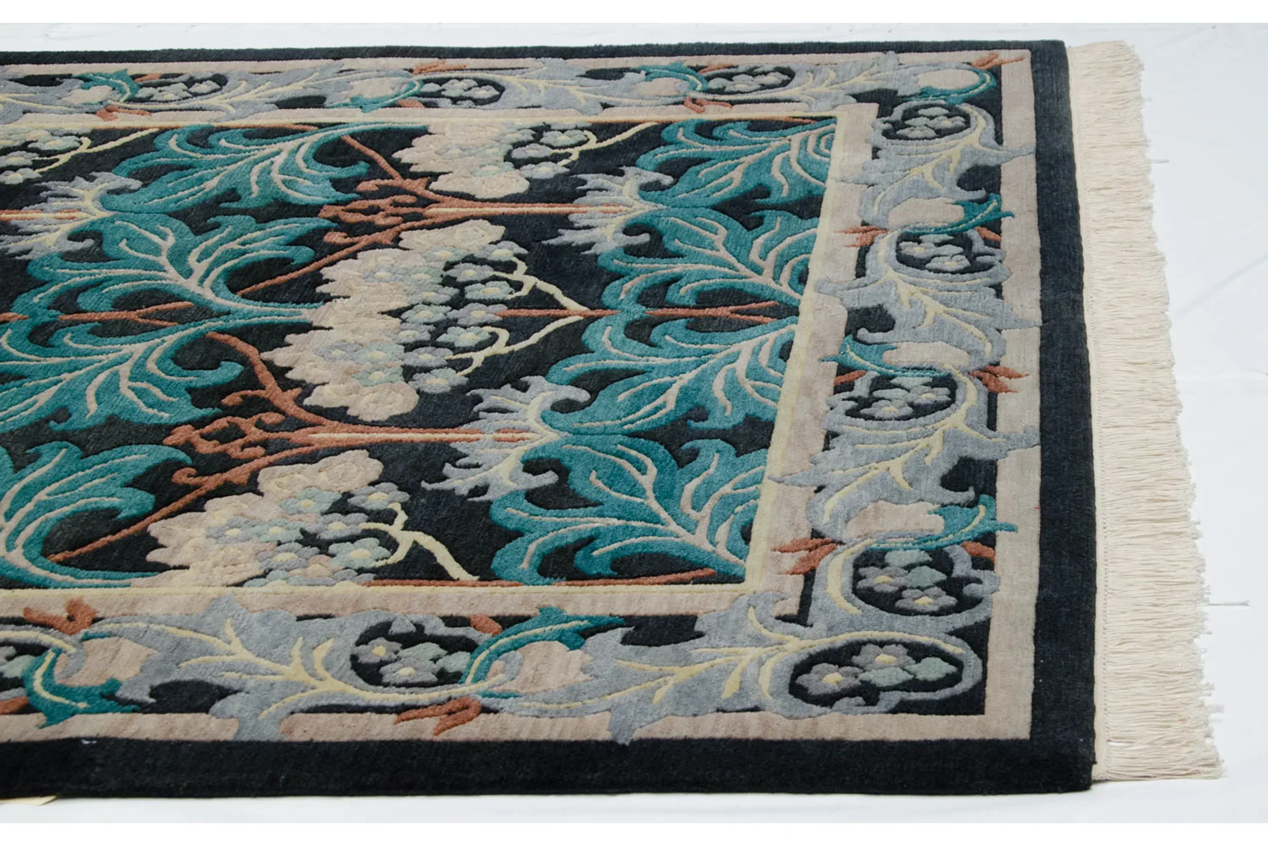 6x9 Vintage Indian William Morris Design Carpet - Image 5
