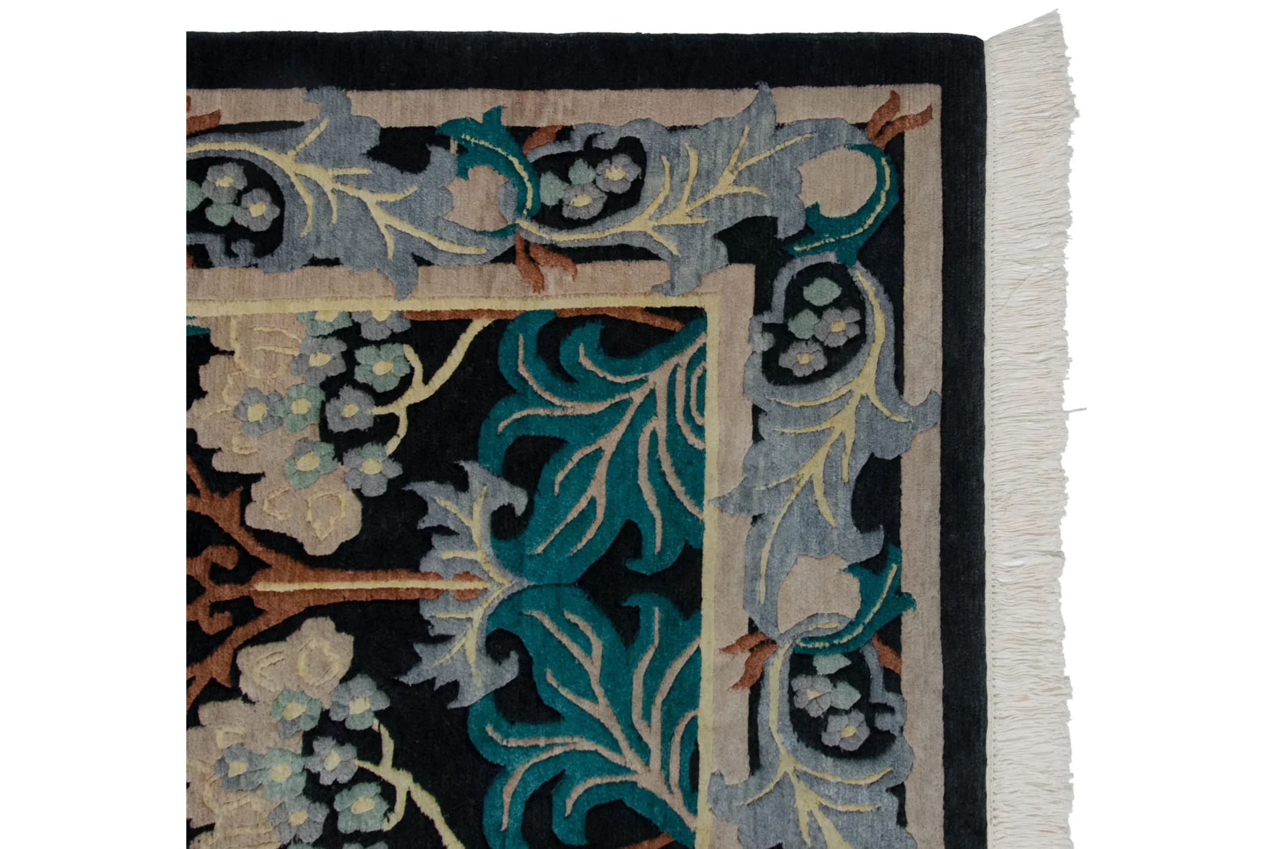 6x9 Vintage Indian William Morris Design Carpet - Image 6