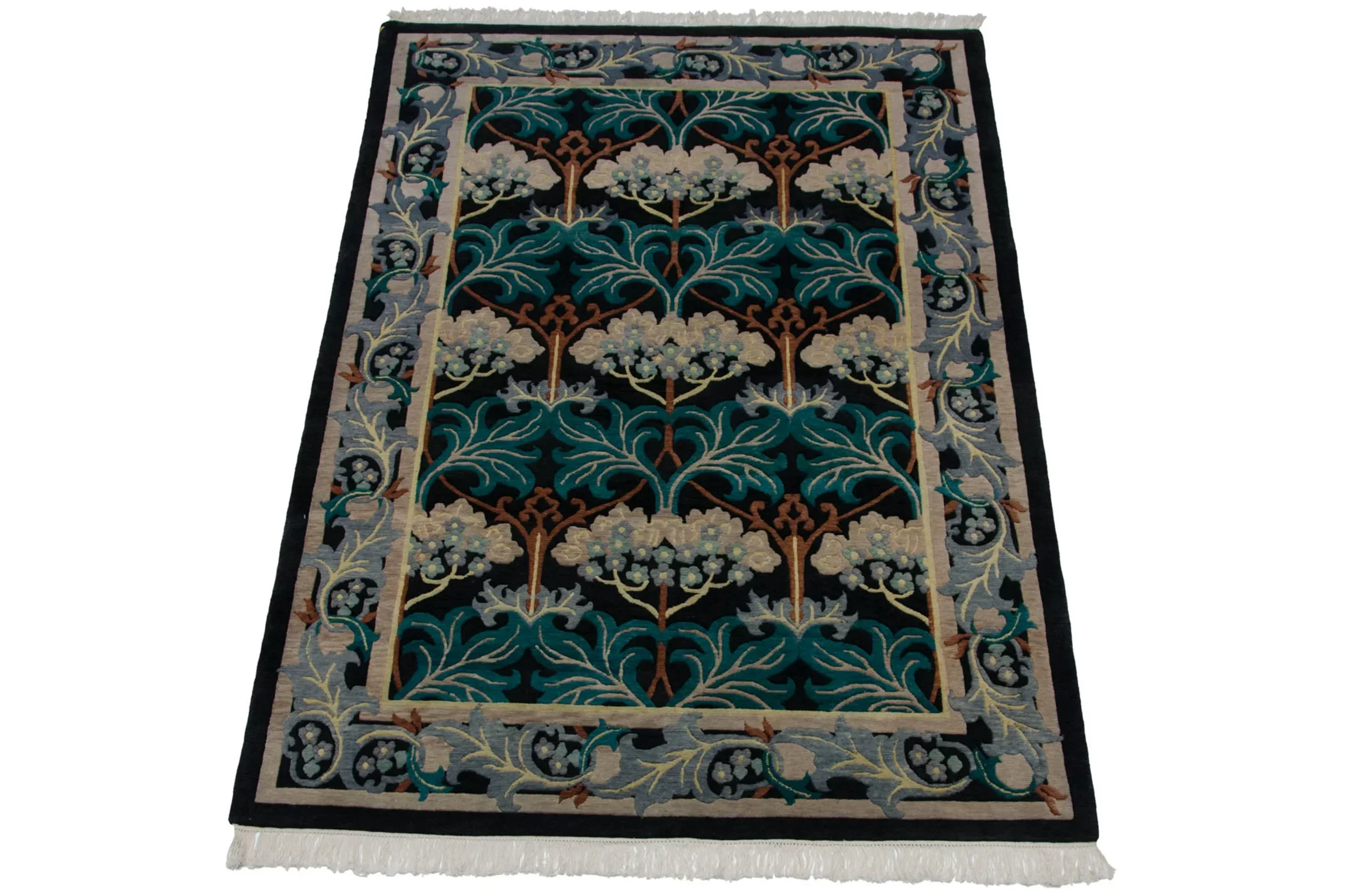 6x9 Vintage Indian William Morris Design Carpet - Image 9