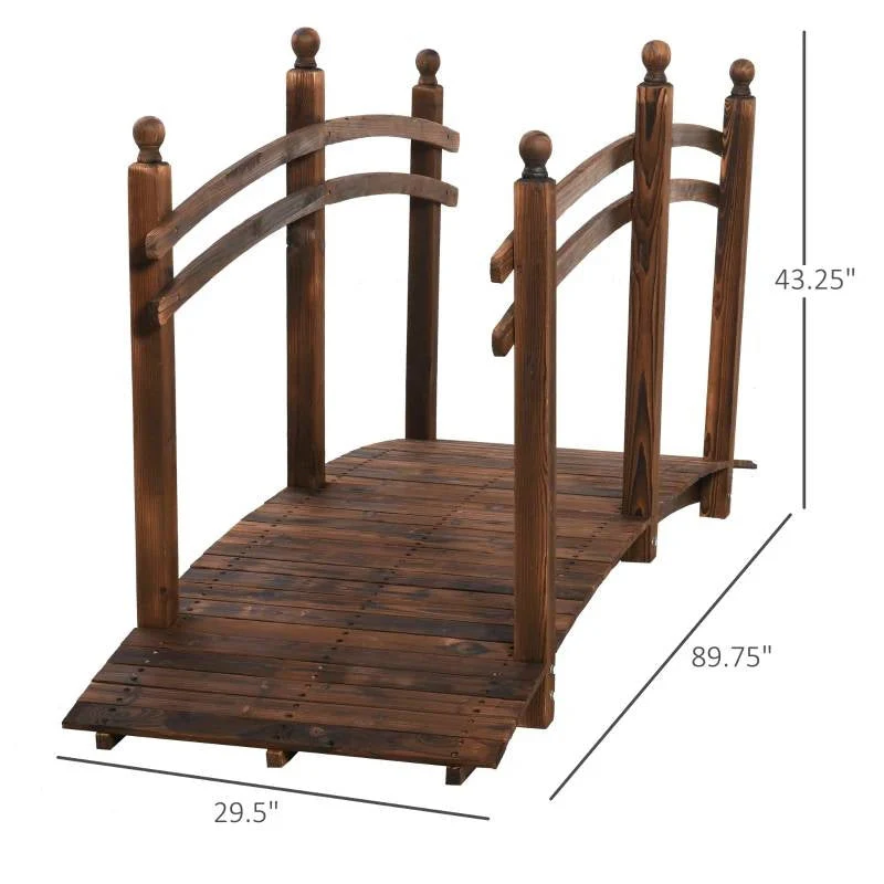 7.5 Ft Wooden Garden Bridge with Hand Rails in Carbonized Wood Finish - Image 5