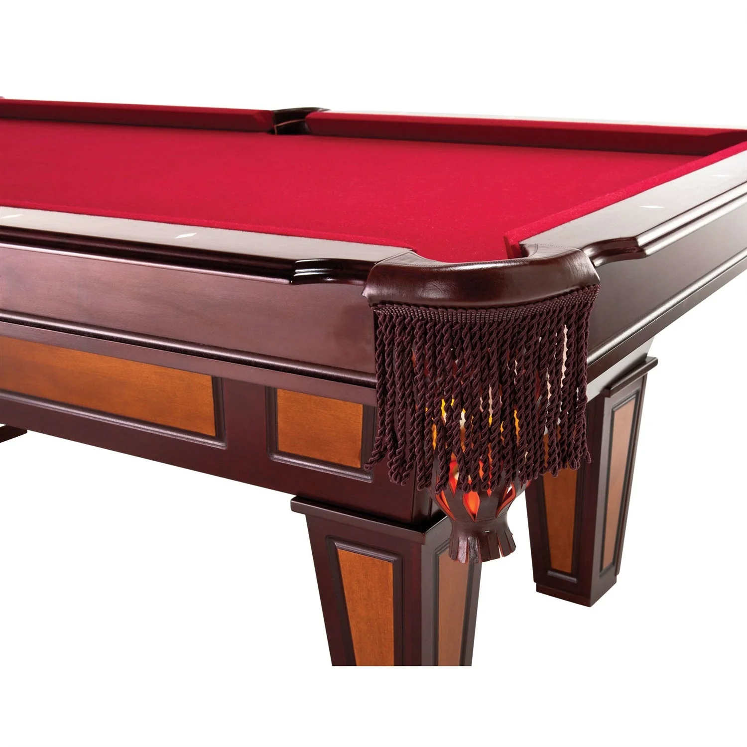 7 Ft Pool Table with Red Burgundy Wool Top and Fringe Drop Pockets - Image 4