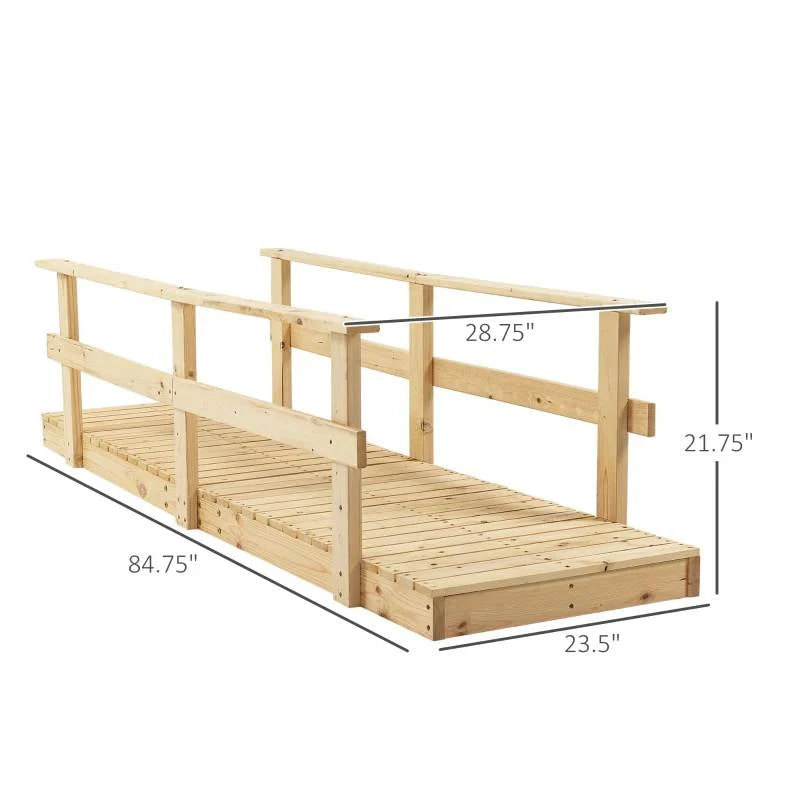 7 ft. Wooden Garden Bridge with Hand Rails in Natural Finish - Image 4