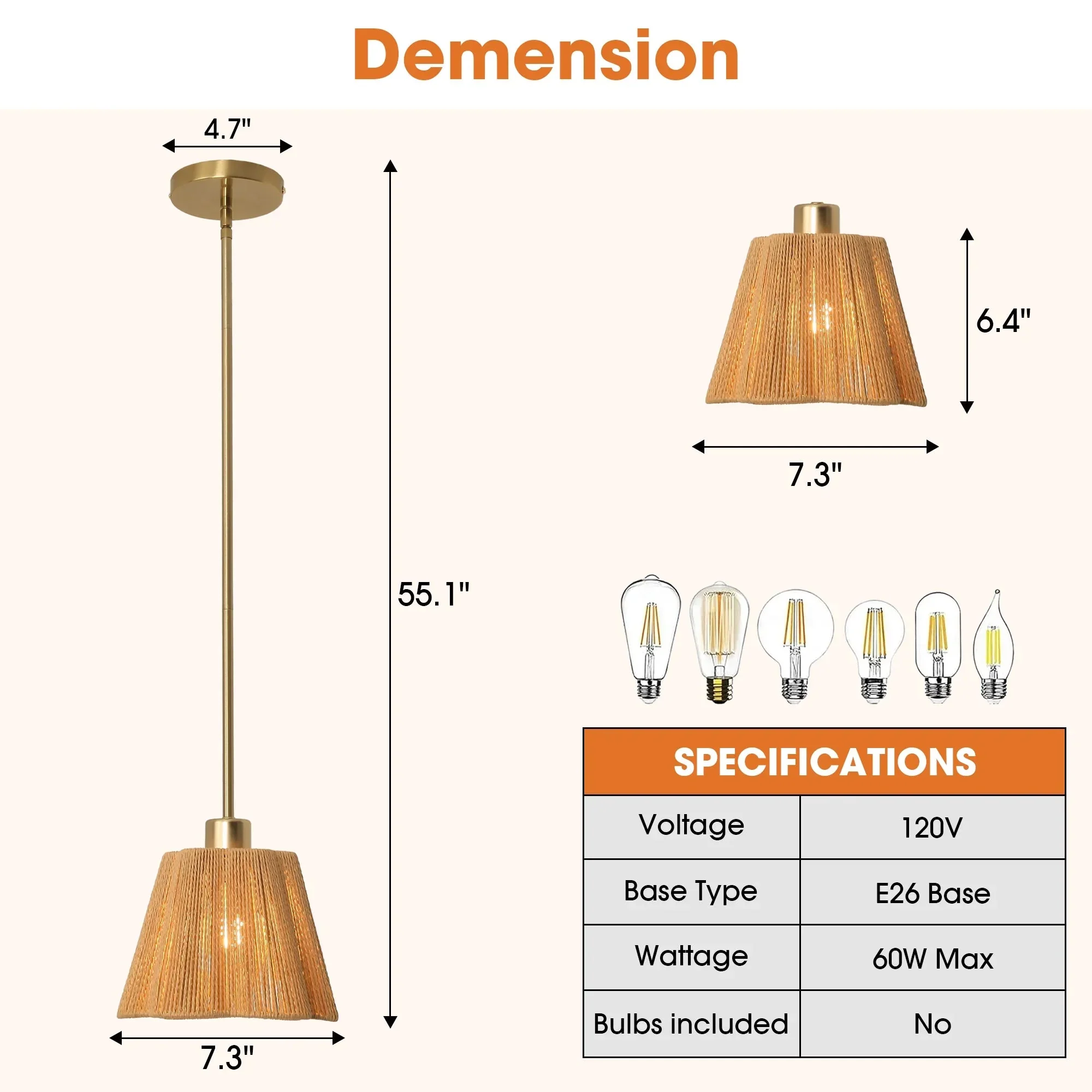7 Inch Elsa 1-Light Island Pendant Light - Image 6