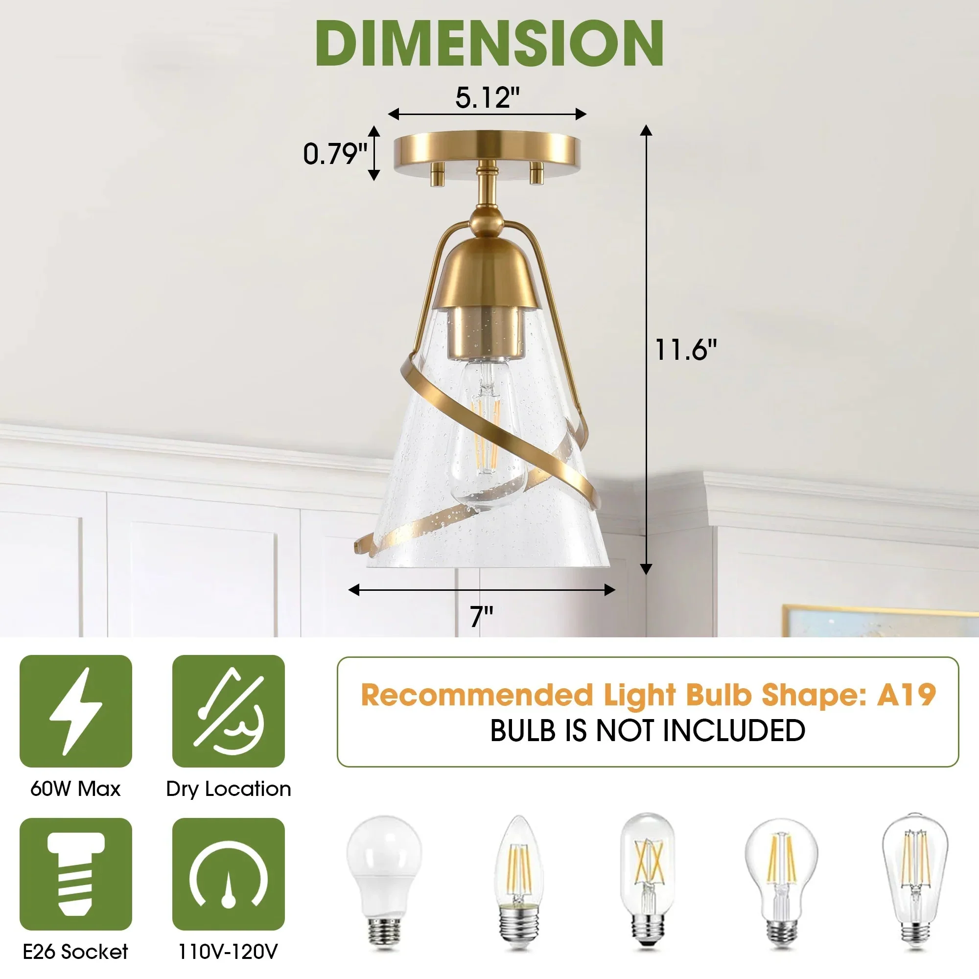 7 Inch Walker 1-Light Semi-Flush Mount Ceiling Light - Image 9
