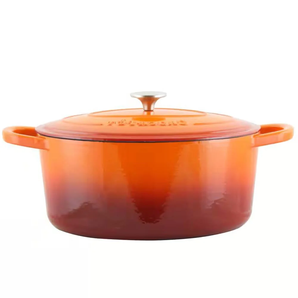 7-Quart Enameled Orange Sunburst Cast Iron Dutch Oven with Lid - Image 2