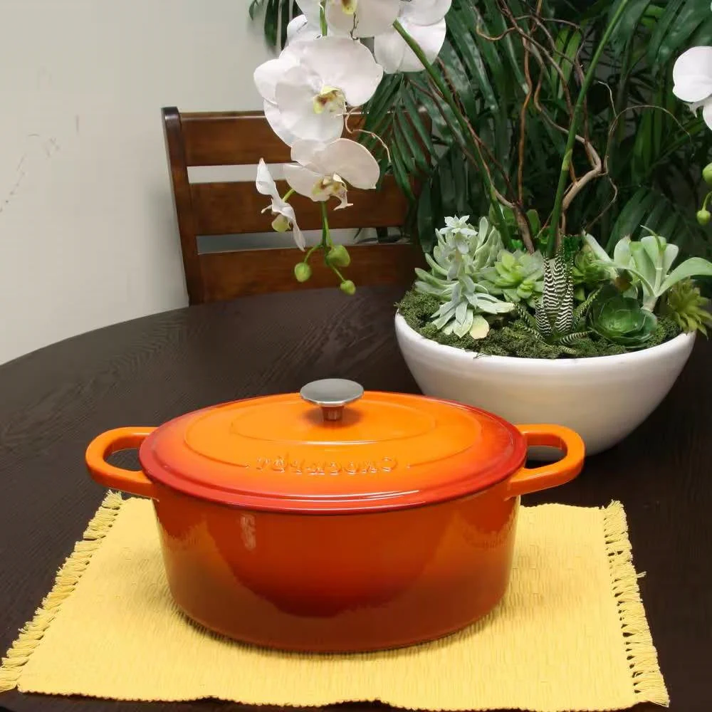 7-Quart Enameled Orange Sunburst Cast Iron Dutch Oven with Lid - Image 3