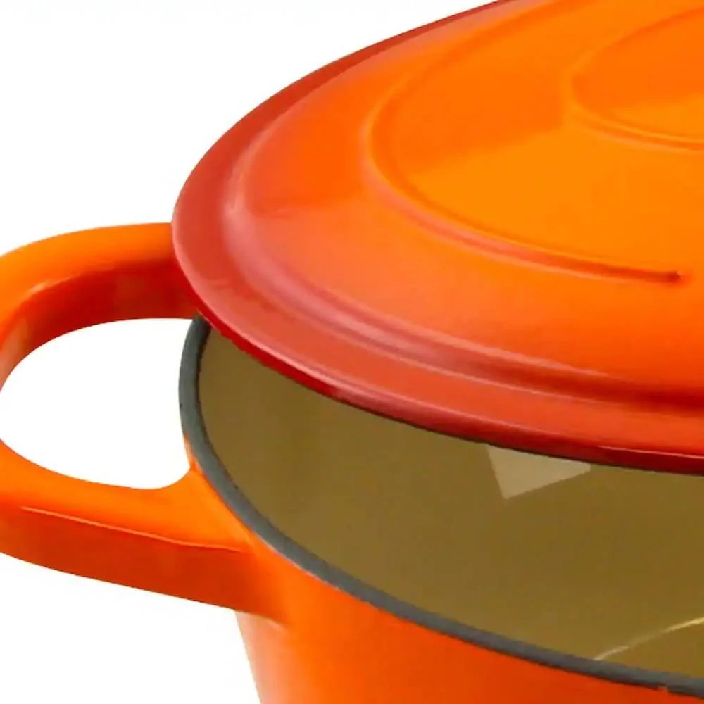 7-Quart Enameled Orange Sunburst Cast Iron Dutch Oven with Lid - Image 4