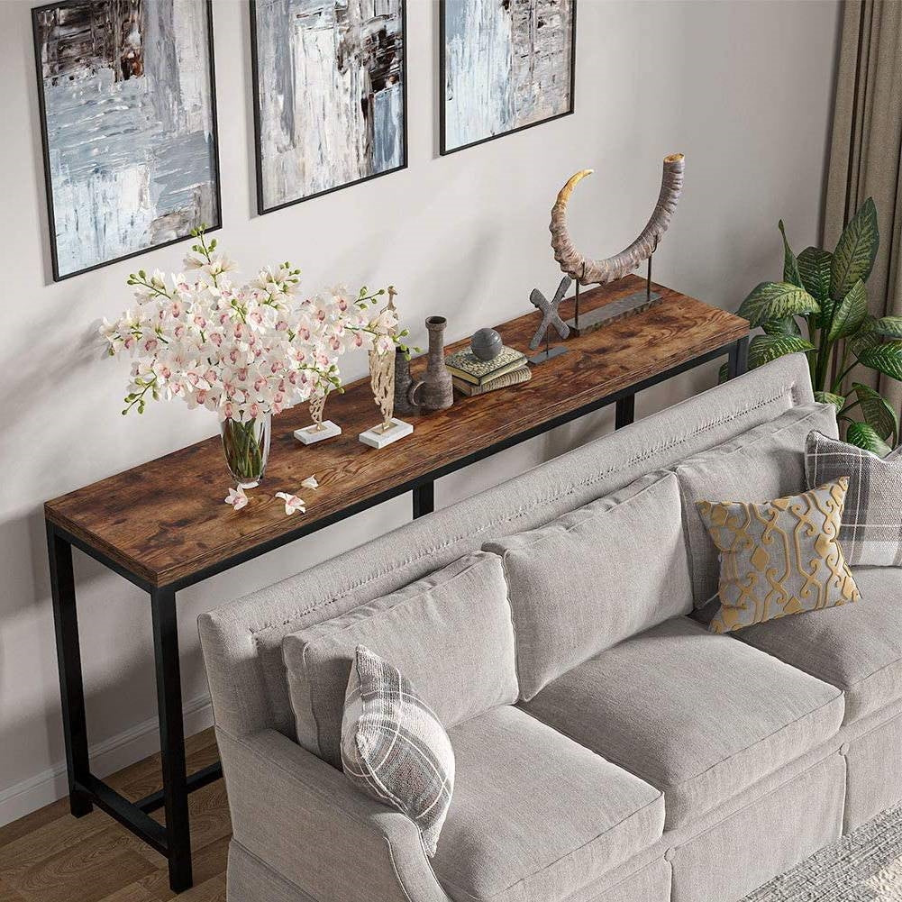 70-inch Long Narrow Hallway Sofa Table with Wood Top and Black Metal Frame - Image 4