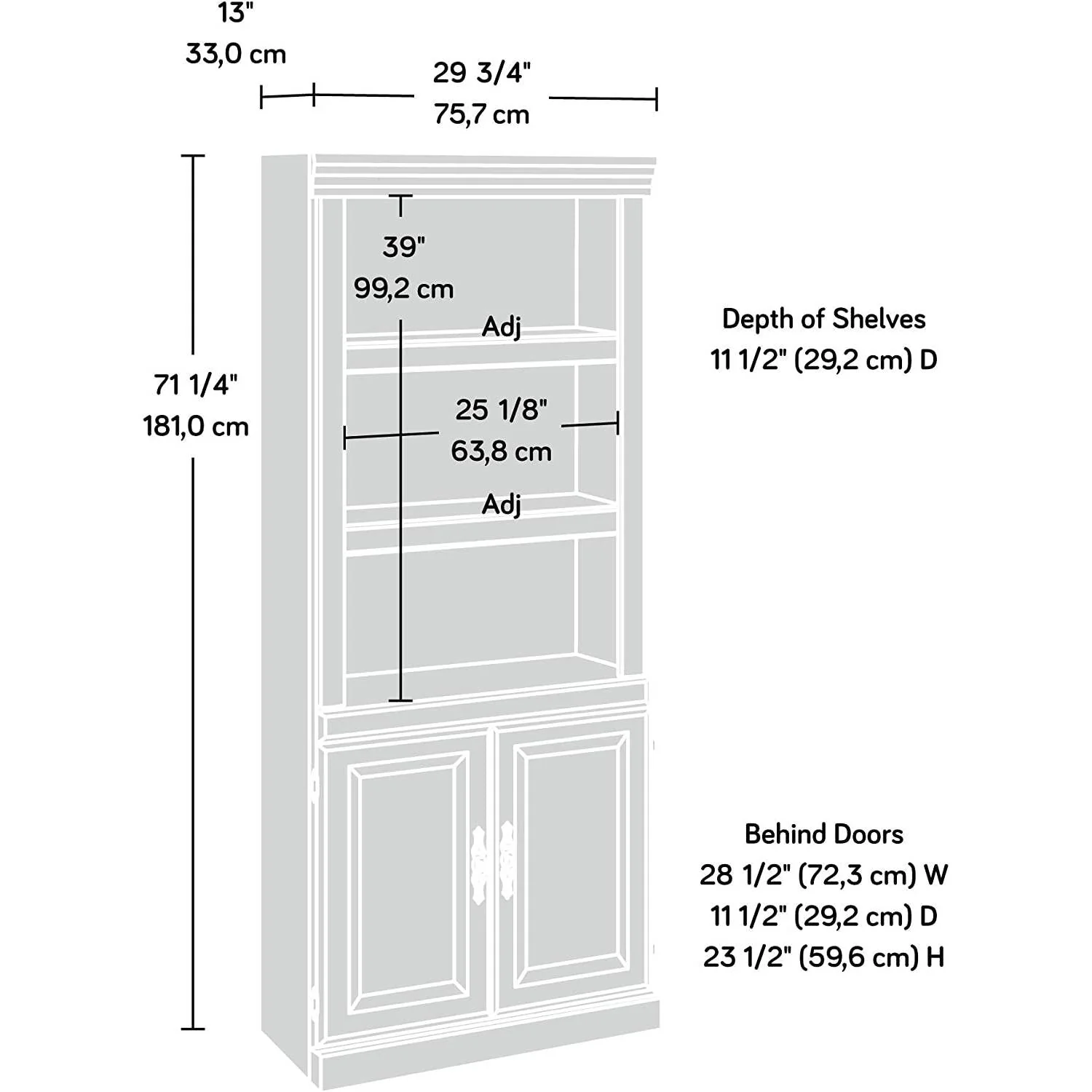 71-inch High 3-Shelf Wooden Bookcase with Storage Drawer in Cherry Finish - Image 5
