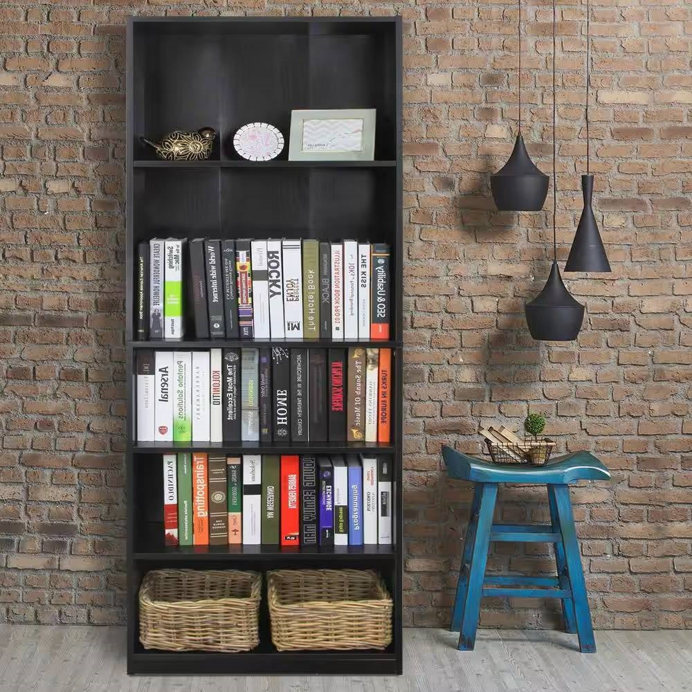 71-inch Tall 5-Shelf Bookcase in Black Wood Finish - Image 2
