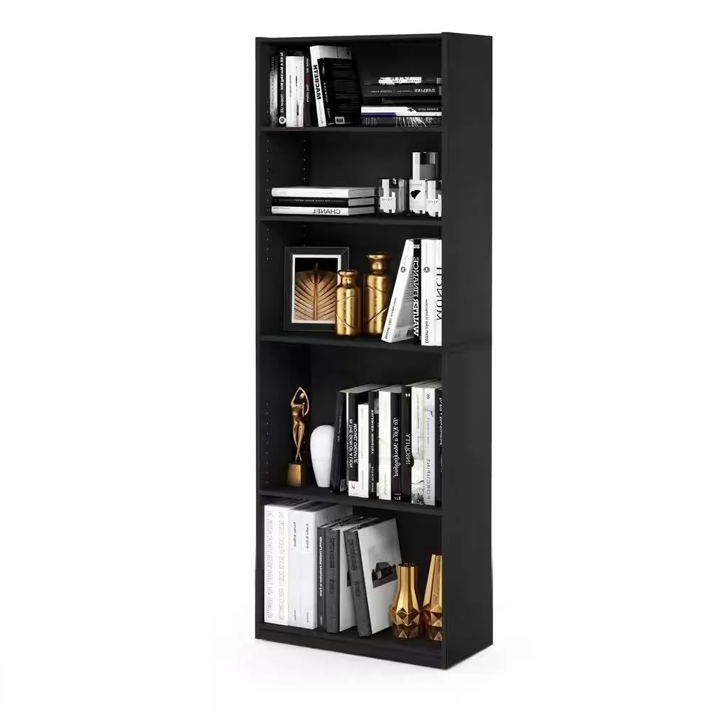 71-inch Tall 5-Shelf Bookcase in Black Wood Finish - Image 3
