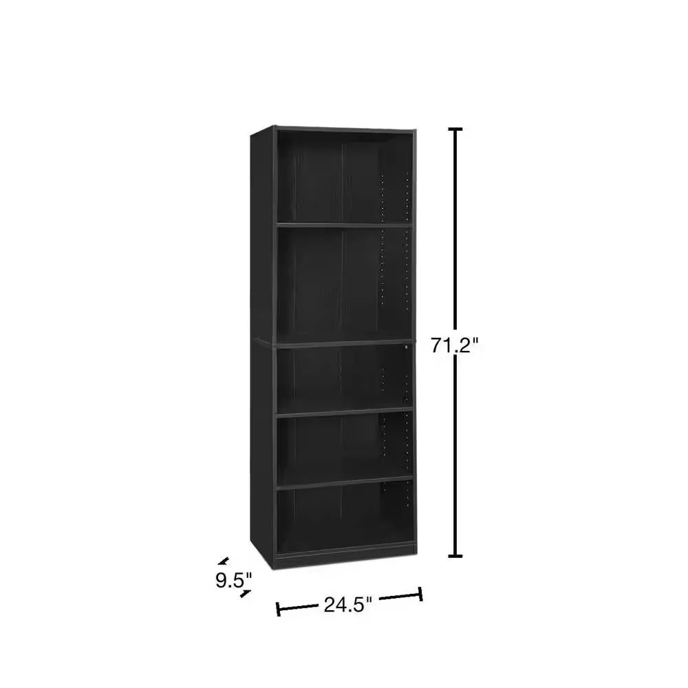 71-inch Tall 5-Shelf Bookcase in Black Wood Finish - Image 5