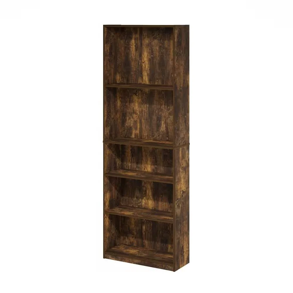 71-inch Tall 5-Shelf Bookcase in Medium Brown Wood Finish - Image 3