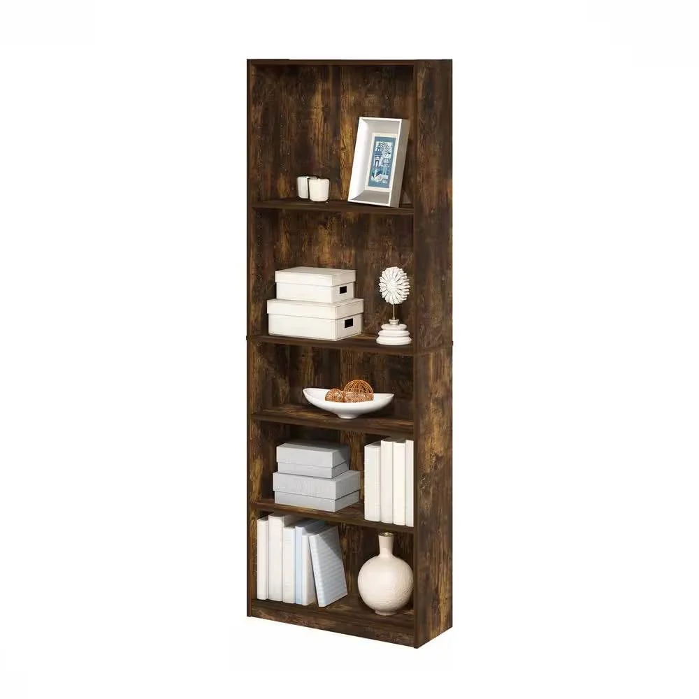 71-inch Tall 5-Shelf Bookcase in Medium Brown Wood Finish - Image 4