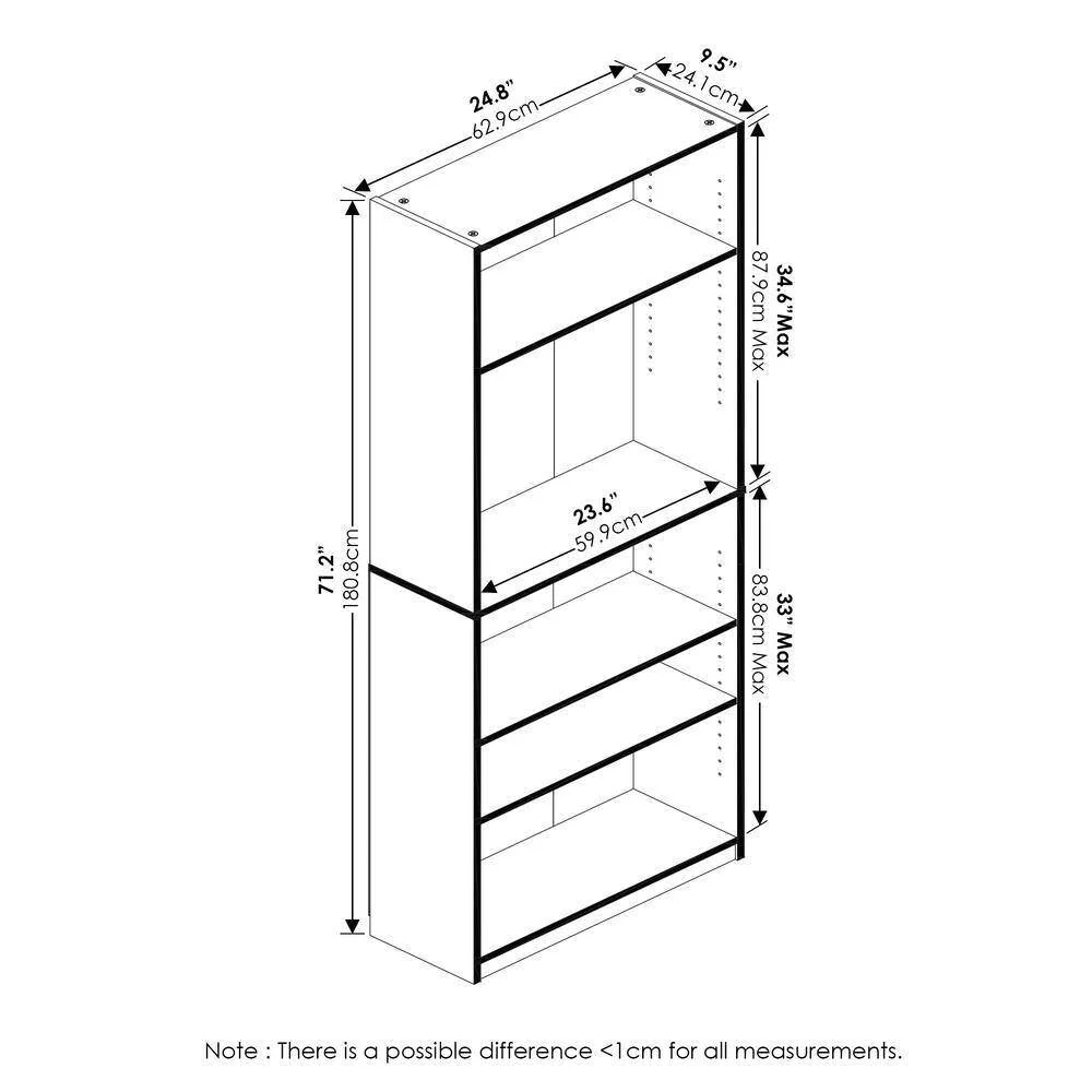 71-inch Tall 5-Shelf Bookcase in Medium Brown Wood Finish - Image 5