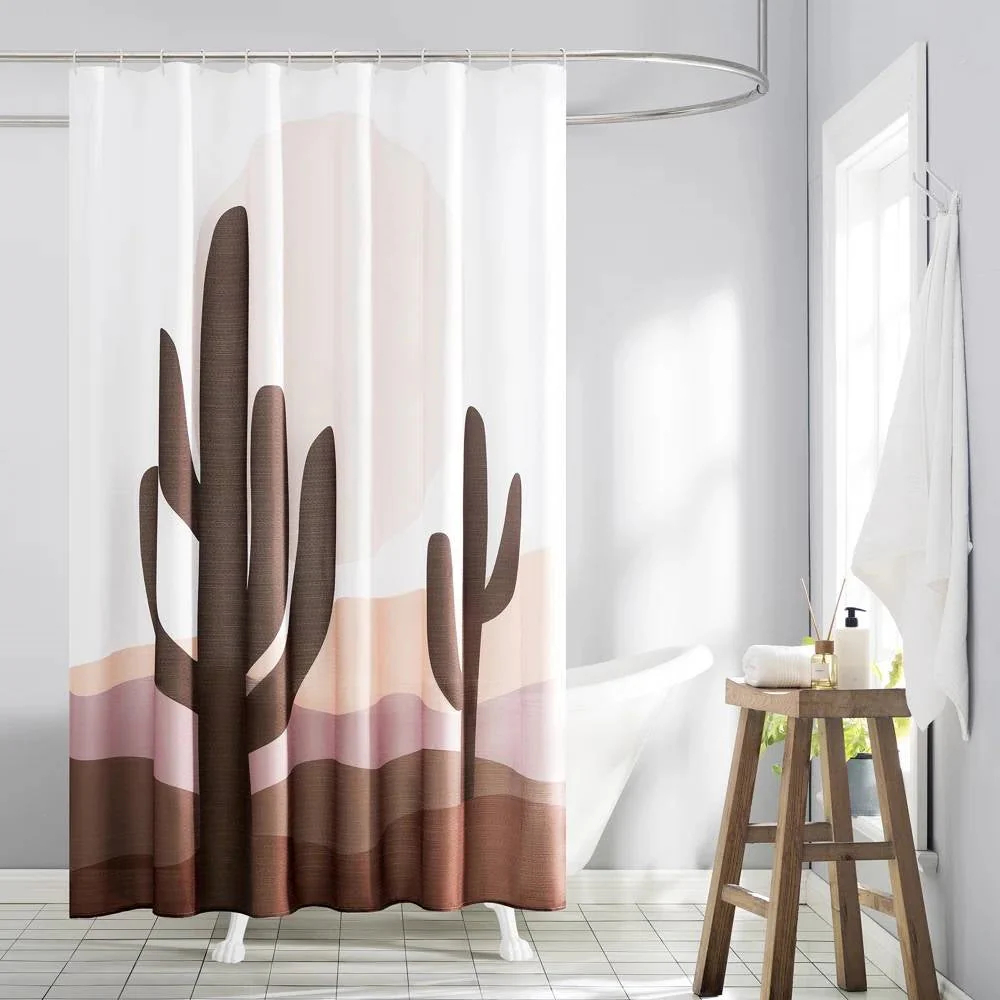 72-in. Desert Cactus Sunset Brown Red Tan Southwest Shower Curtain - Image 2