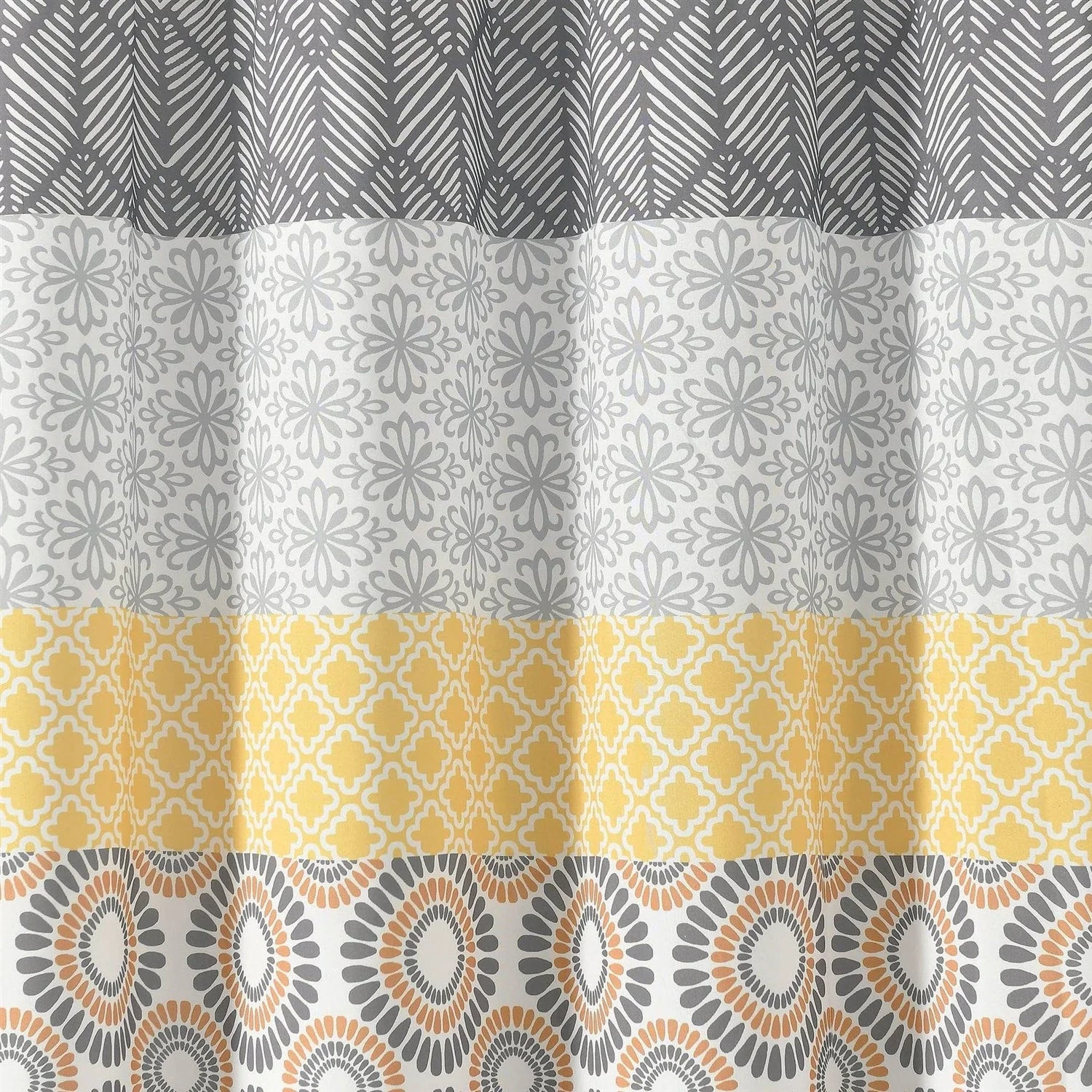 72-in. Yellow Black White Grey Floral Damask Boho Polyester Shower Curtain - Image 4