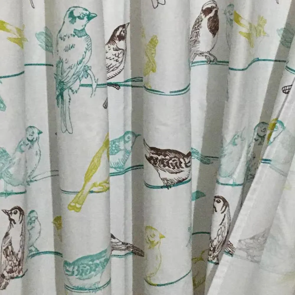 72-inch 100-Percent Cotton Fabric Shower Curtain with Teal Beige Black Birds - Image 3