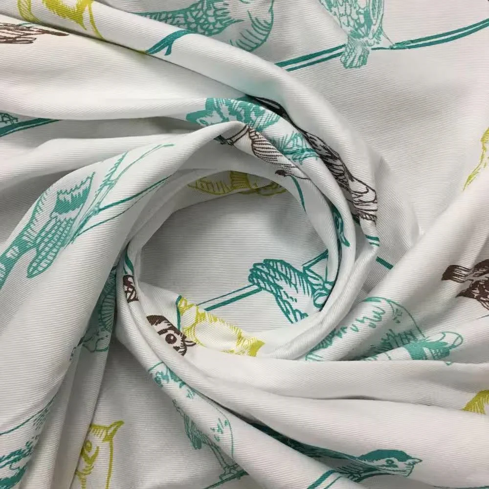 72-inch 100-Percent Cotton Fabric Shower Curtain with Teal Beige Black Birds - Image 5