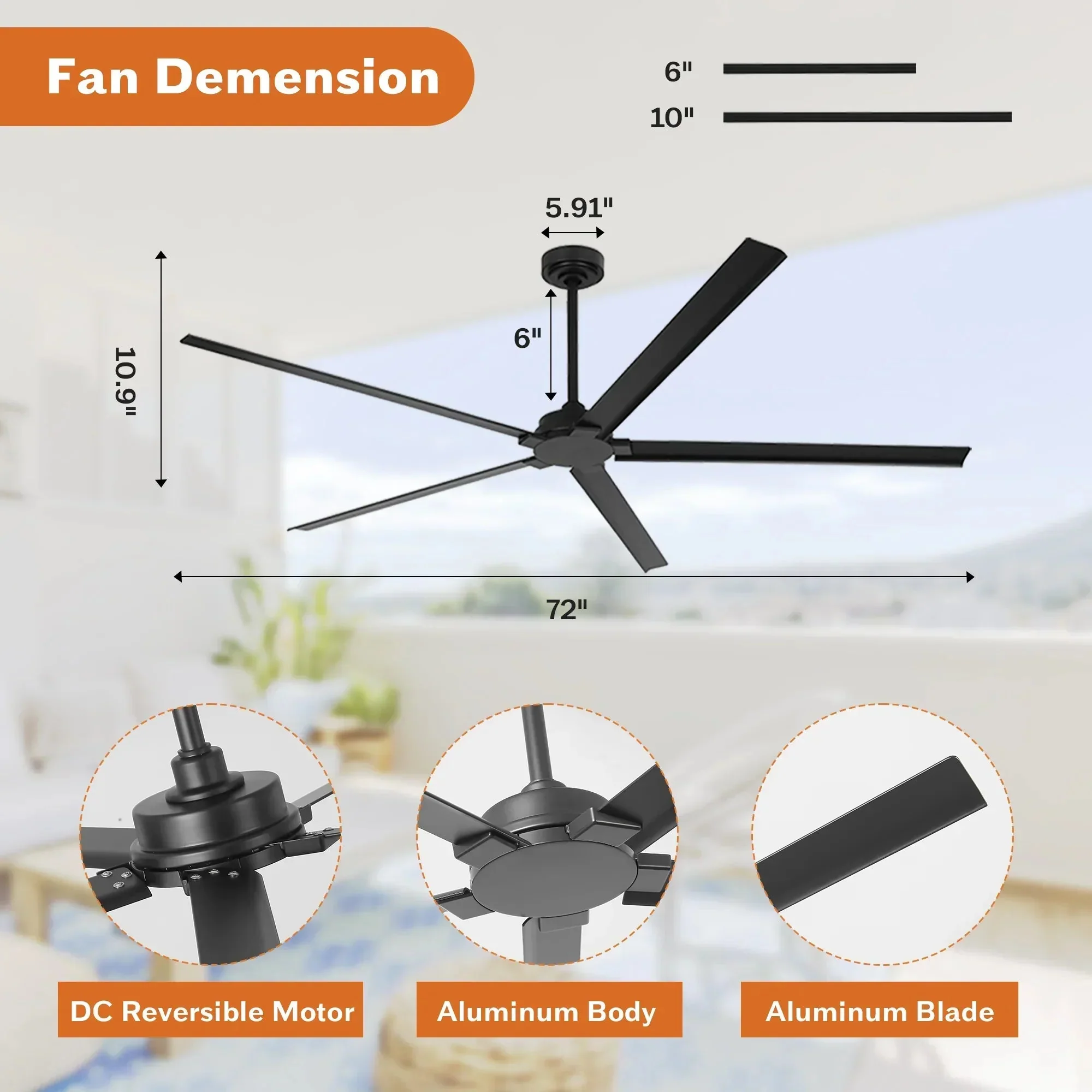 72 Inch 84 Inch Winni IPX4 Outdoor Downrod Mount Ceiling Fan With Remote Control - Image 10