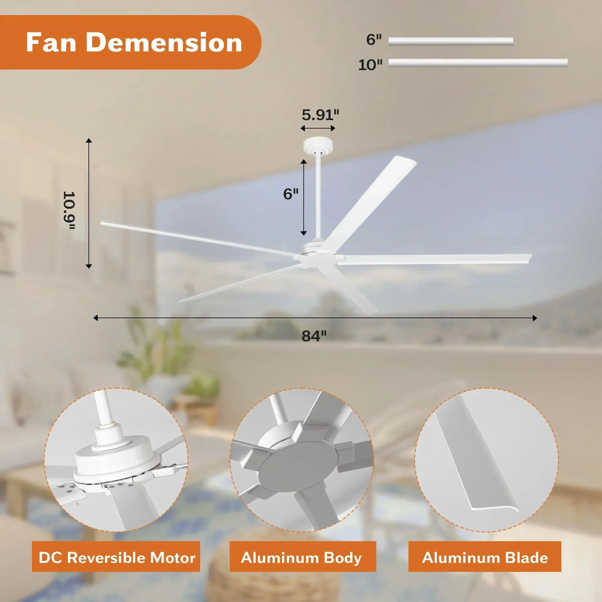 72 Inch 84 Inch Winni IPX4 Outdoor Downrod Mount Ceiling Fan With Remote Control - Image 11