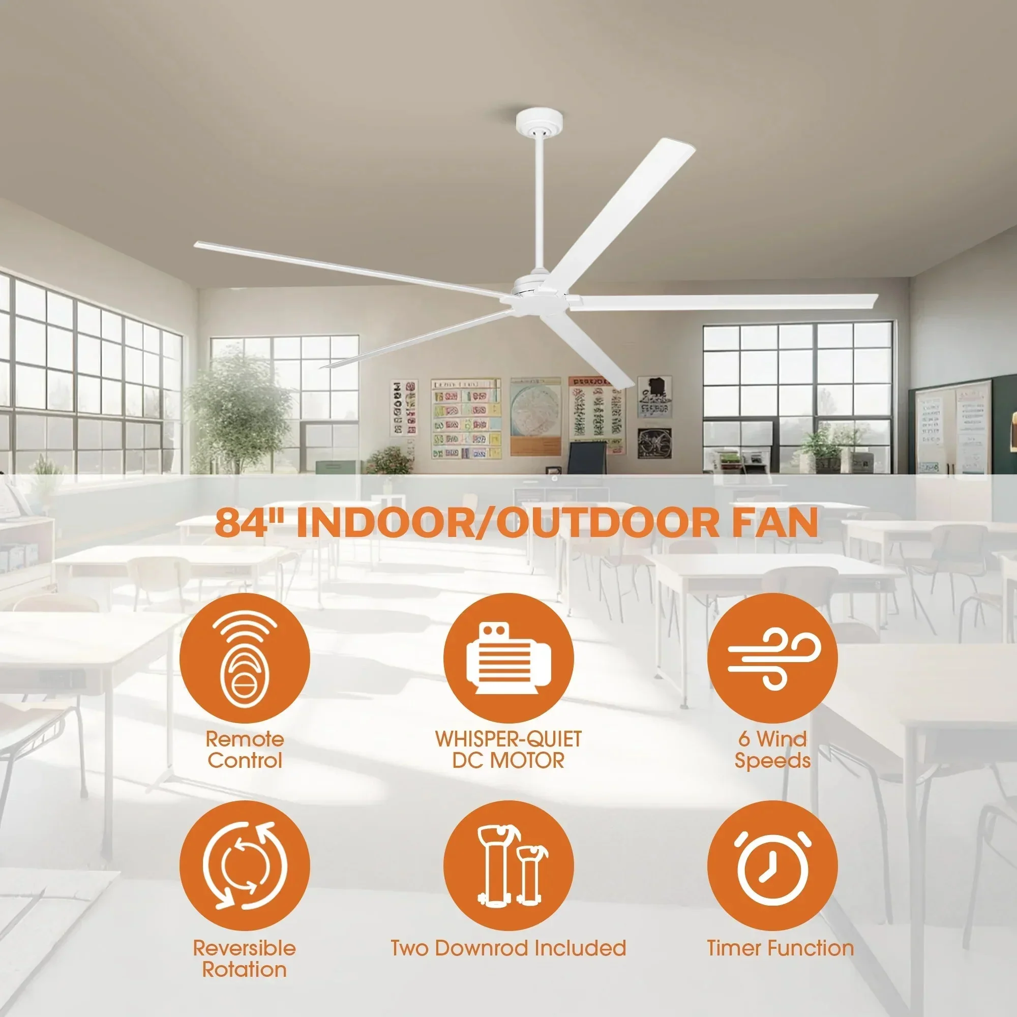 72 Inch 84 Inch Winni IPX4 Outdoor Downrod Mount Ceiling Fan With Remote Control - Image 14