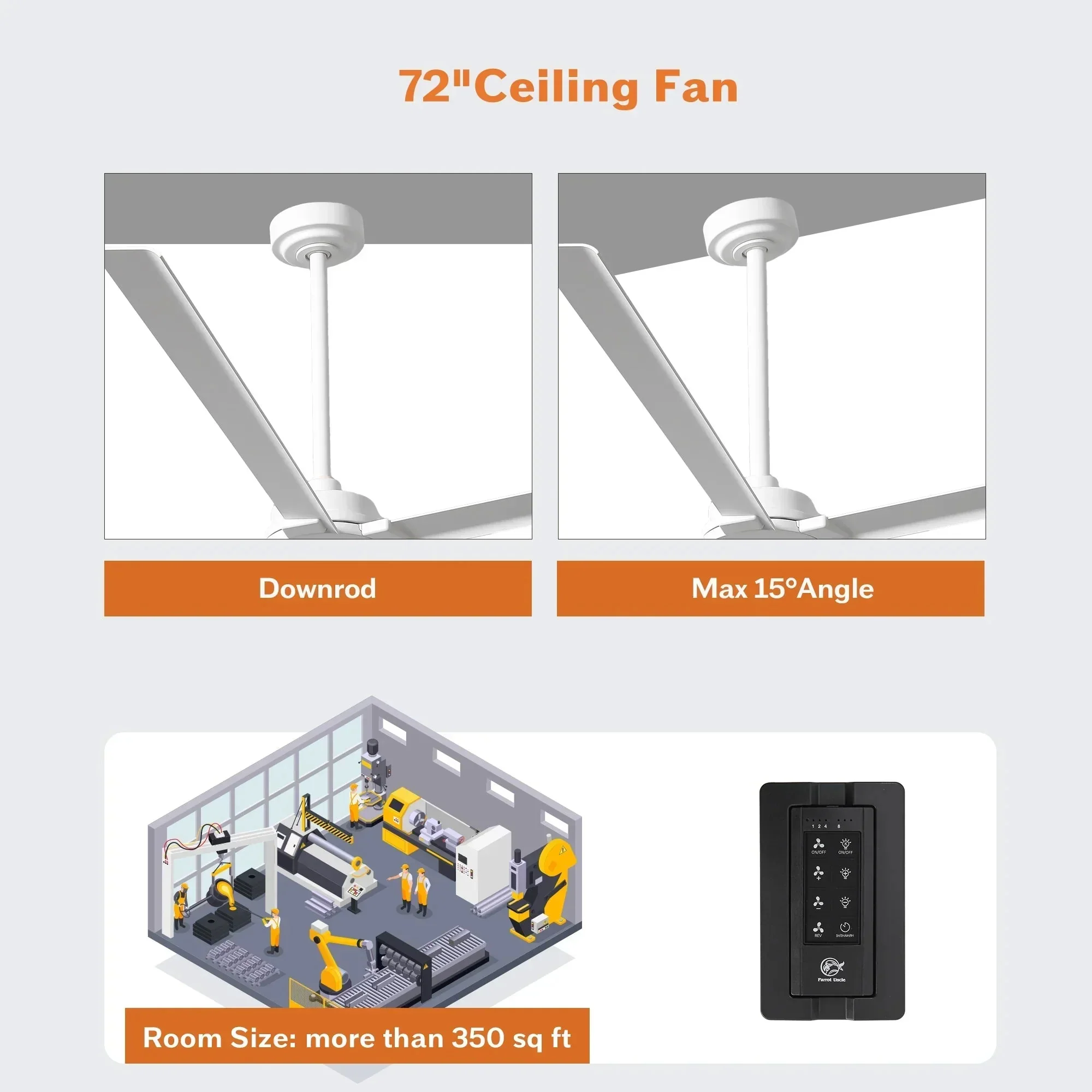 72 Inch 84 Inch Winni IPX4 Outdoor Downrod Mount Ceiling Fan With Remote Control - Image 17
