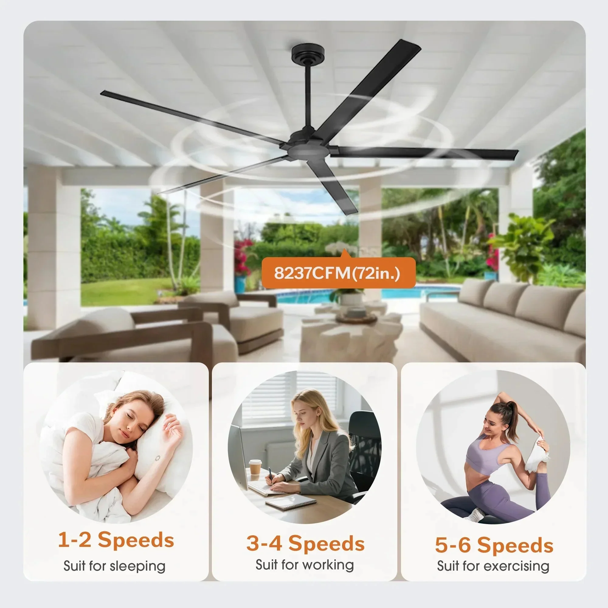 72 Inch 84 Inch Winni IPX4 Outdoor Downrod Mount Ceiling Fan With Remote Control - Image 25