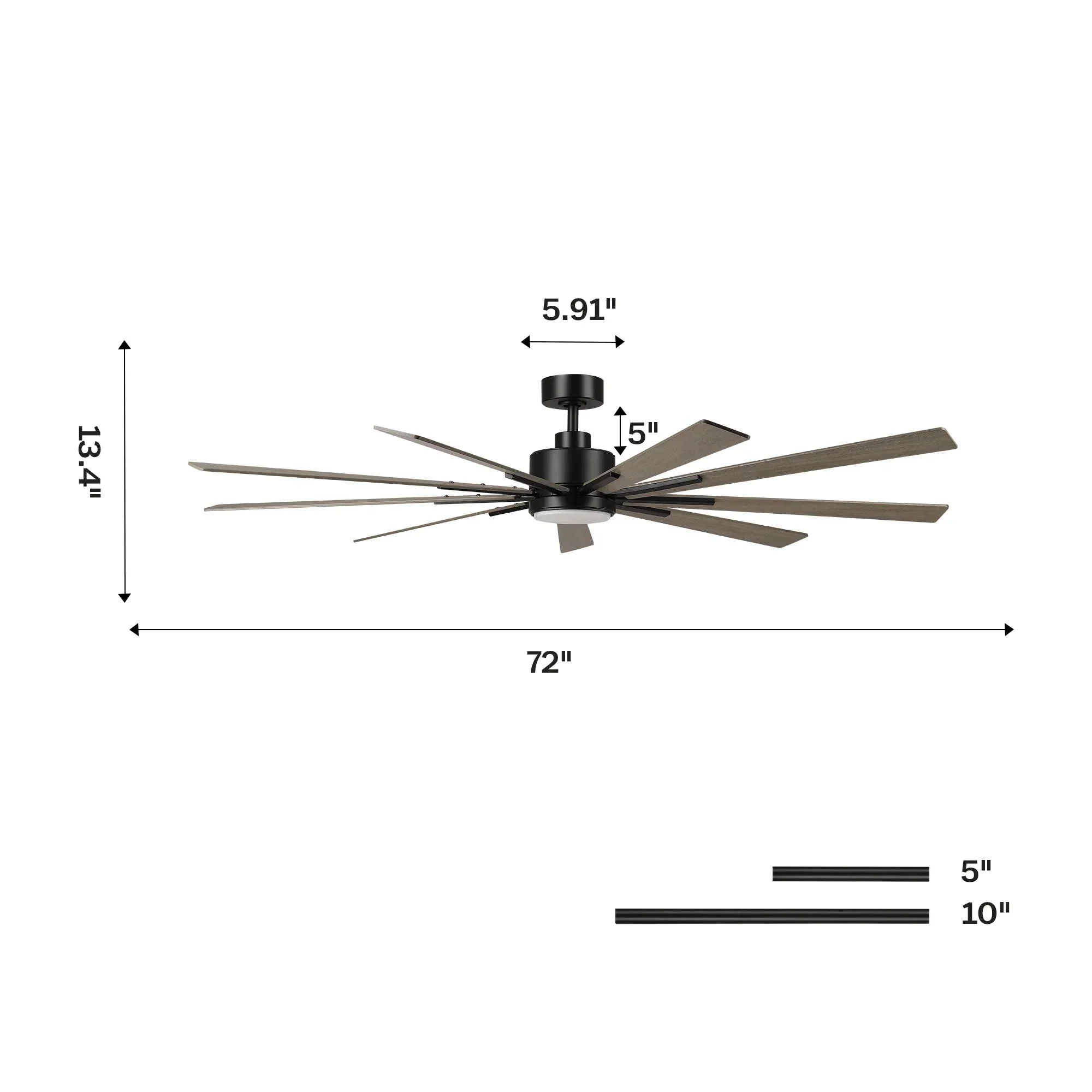 72 Inch Aries Black Downrod Mount LED Windmill Ceiling Fan with Remote Control - Image 14