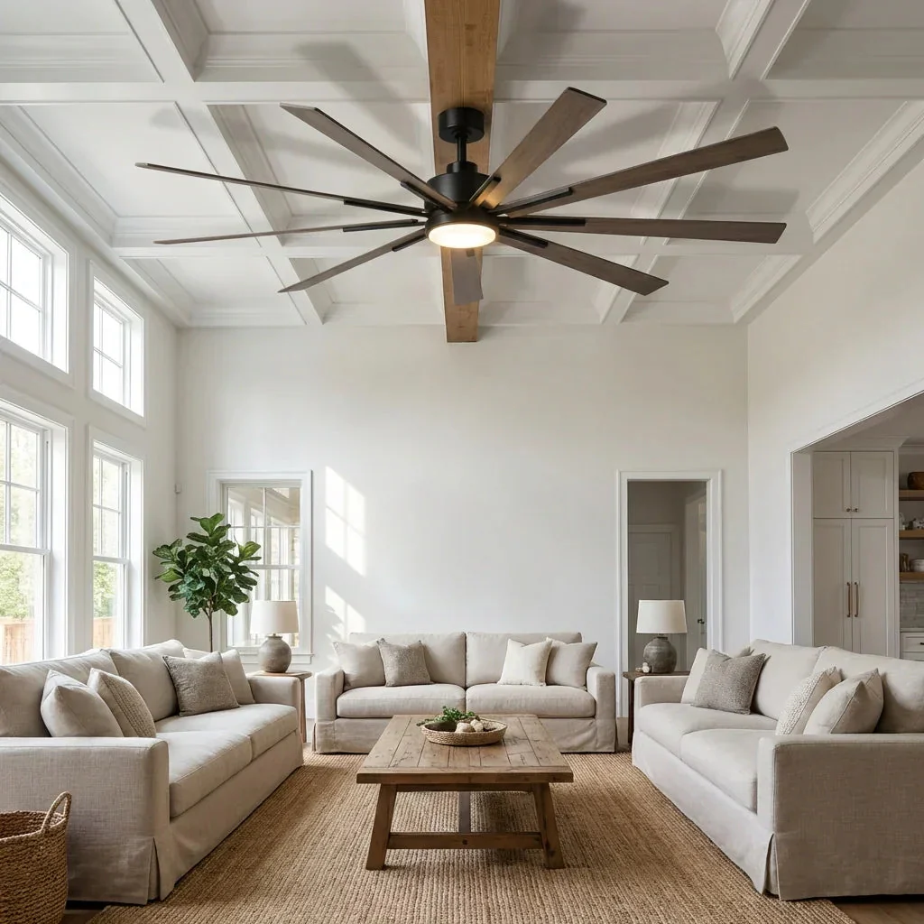 72 Inch Aries Black Downrod Mount LED Windmill Ceiling Fan with Remote Control - Image 2