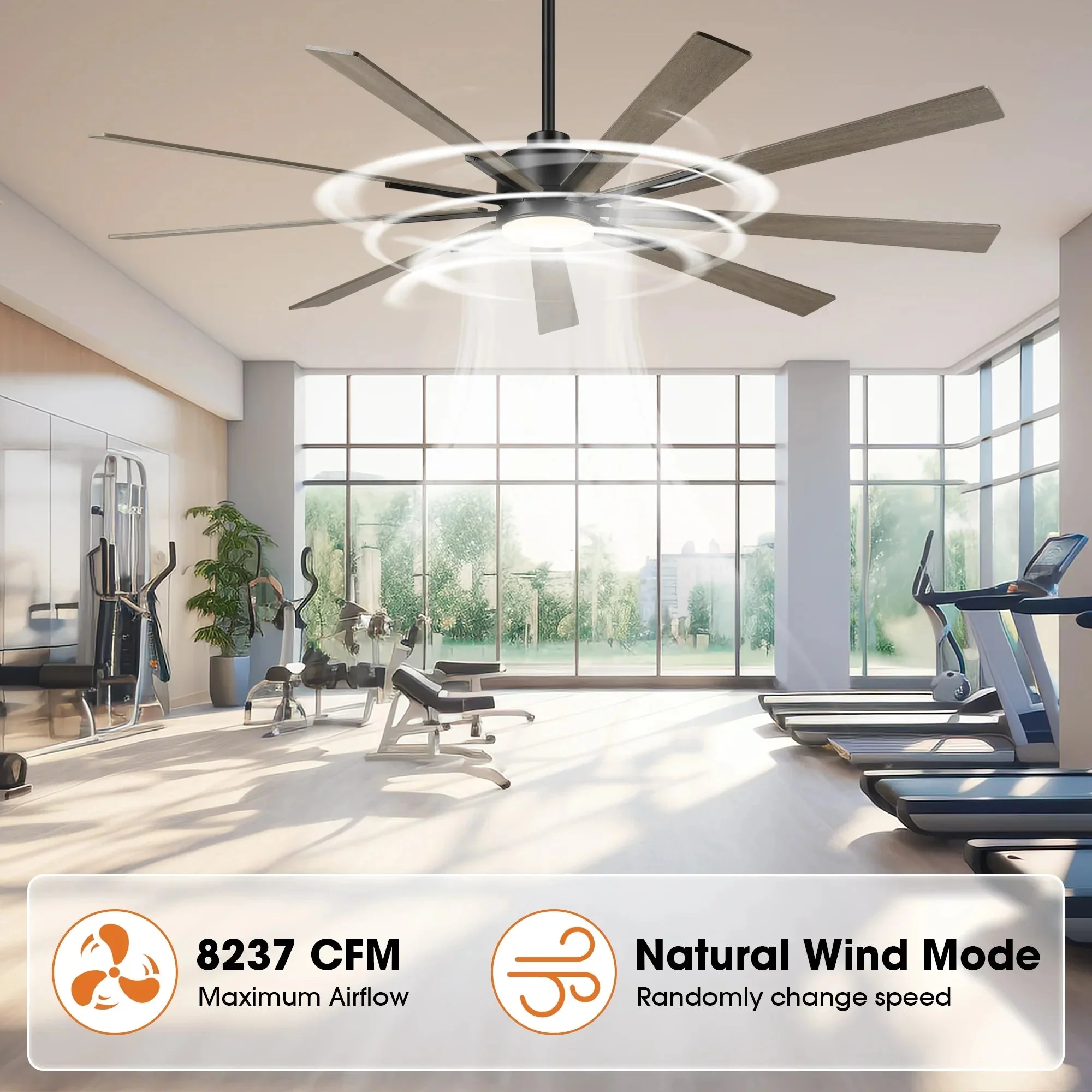 72 Inch Aries Black Downrod Mount LED Windmill Ceiling Fan with Remote Control - Image 3