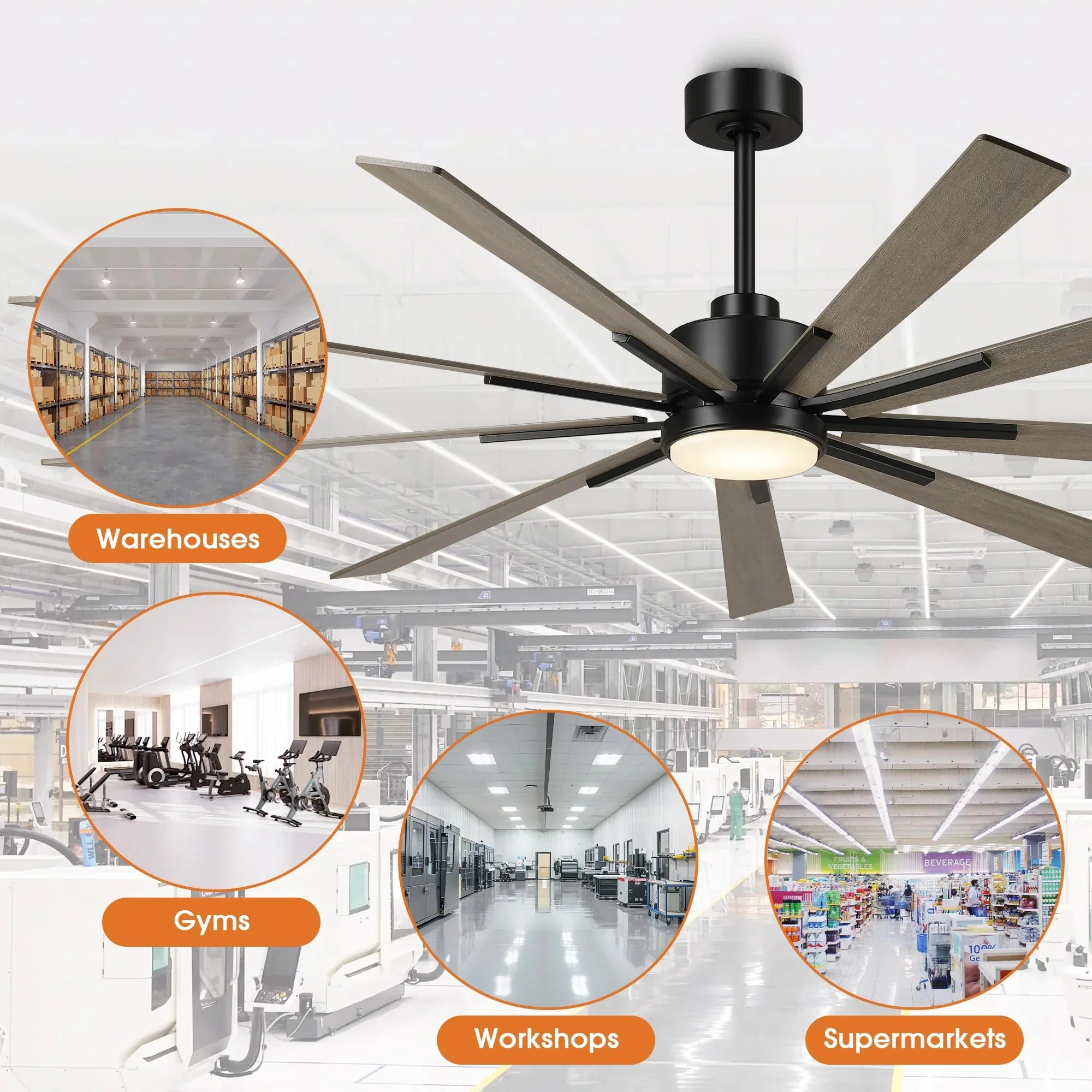 72 Inch Aries Black Downrod Mount LED Windmill Ceiling Fan with Remote Control - Image 7