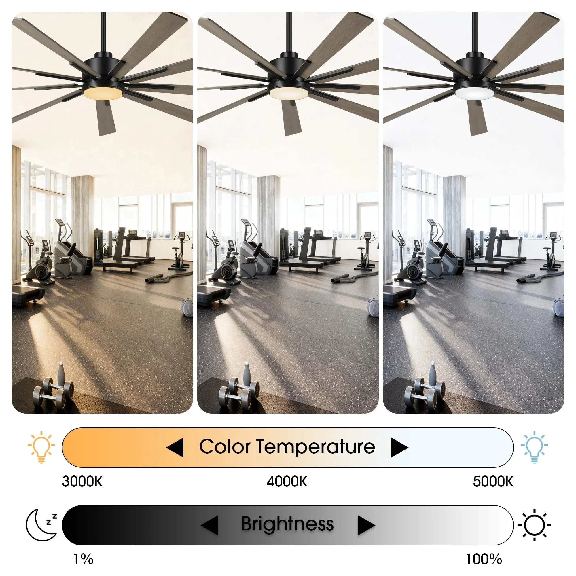72 Inch Aries Black Downrod Mount LED Windmill Ceiling Fan with Remote Control - Image 8