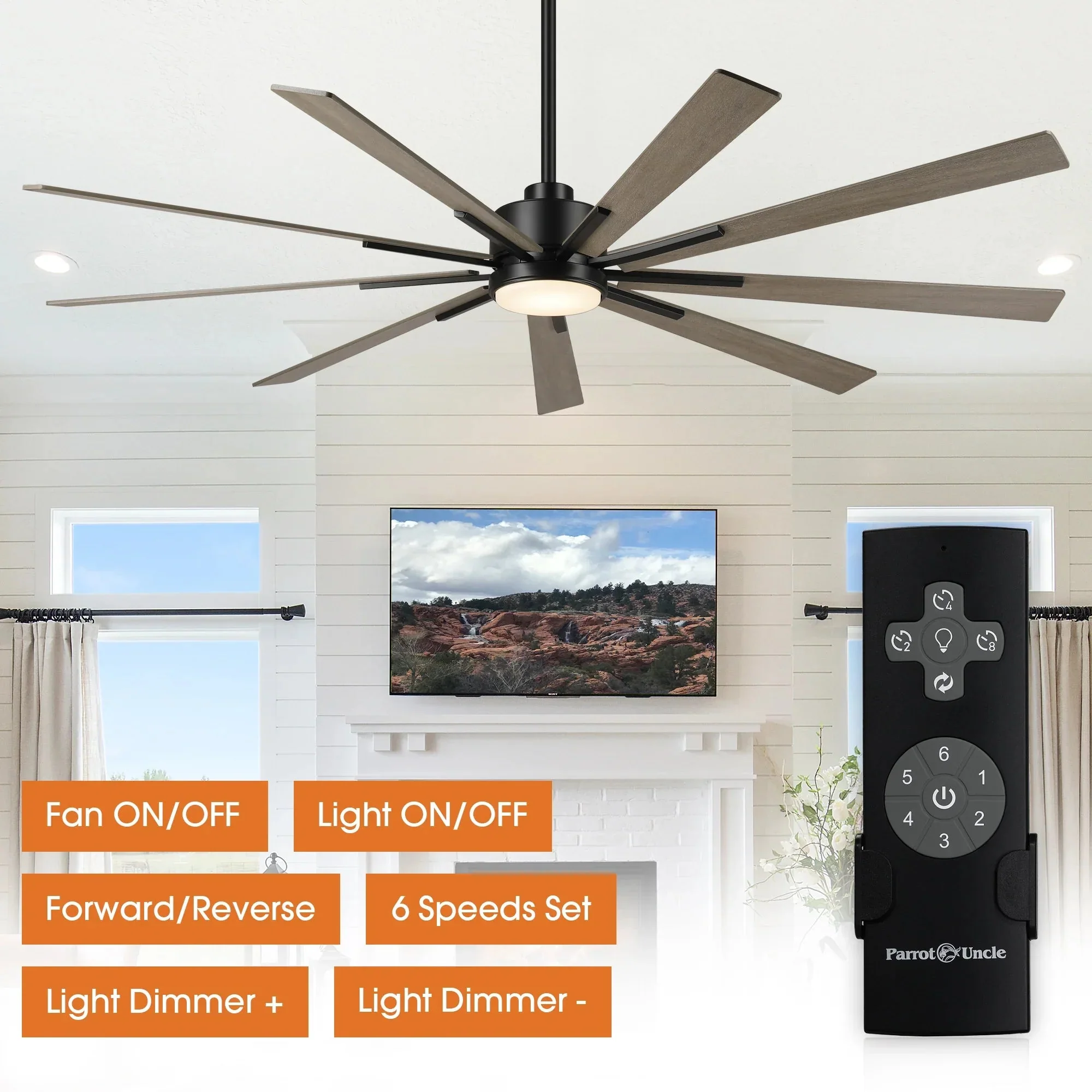 72 Inch Aries Black Downrod Mount LED Windmill Ceiling Fan with Remote Control - Image 9