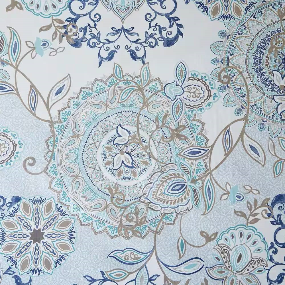72-inch Cotton Shower Curtain with Blue Watercolor Paisley Floral Motif - Image 3