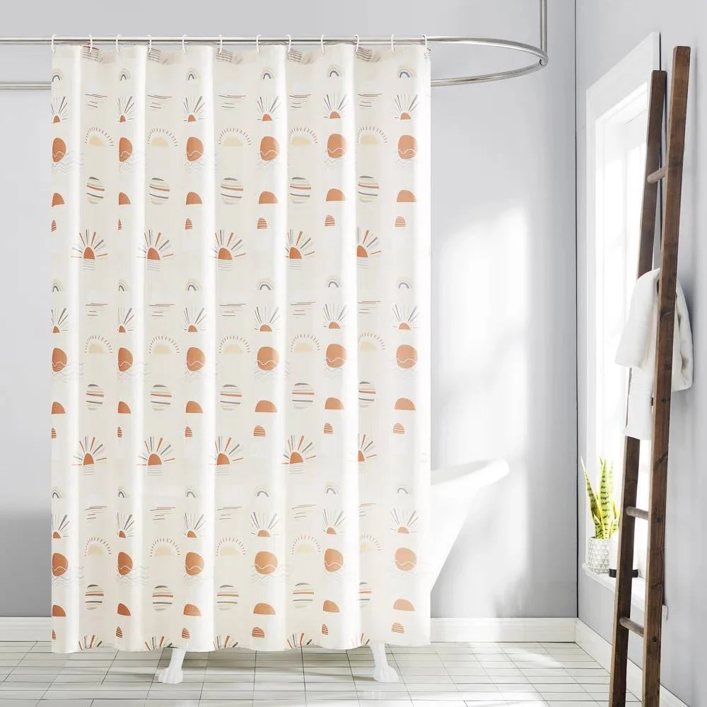 72-inch Cream White Orange Sunset Bohemian Pattern Shower Curtain - Image 2