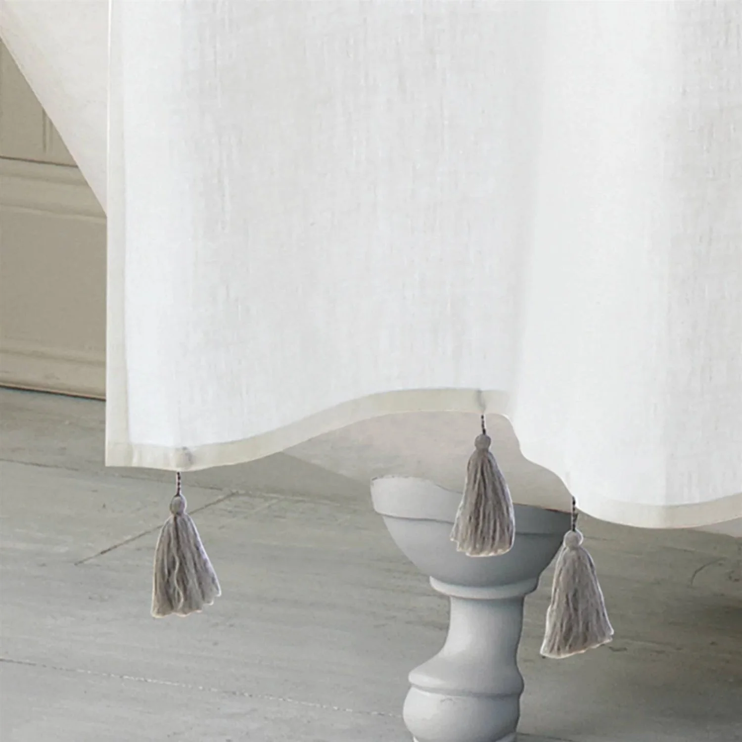 72-inch Grey and White Stripes Cotton Shower Curtain with Tassels - Image 2