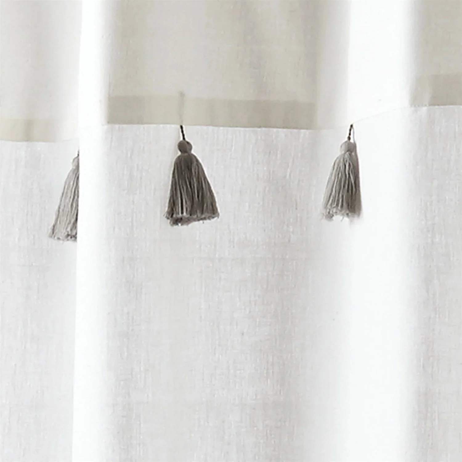 72-inch Grey and White Stripes Cotton Shower Curtain with Tassels - Image 4