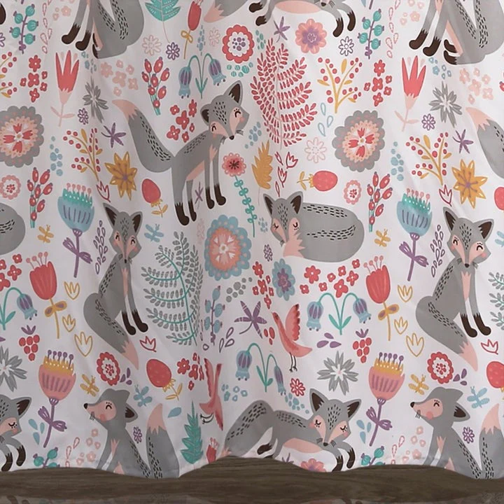 72-inch Pink Grey Teal Floral Fox Birds Polyester Shower Curtain - Image 3