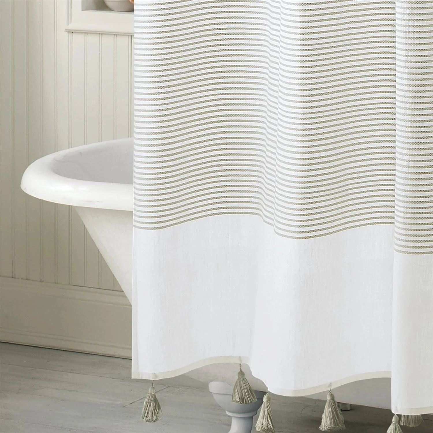 72-inch Taupe Tan and White Stripes Cotton Shower Curtain - Image 3