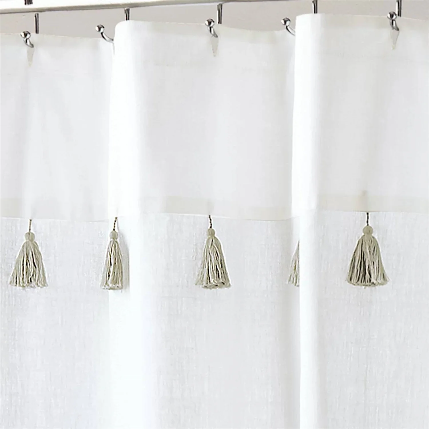 72-inch Taupe Tan and White Stripes Cotton Shower Curtain - Image 4