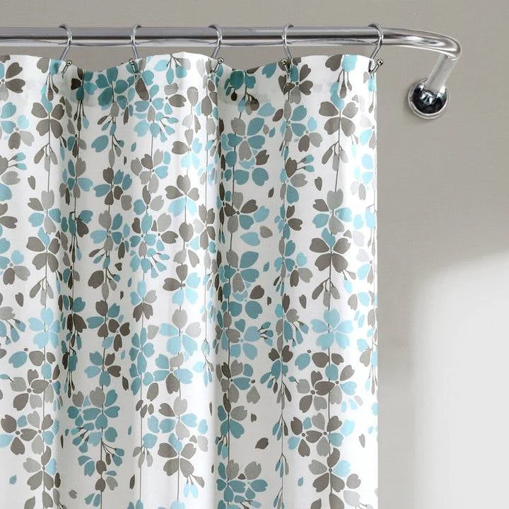 72-inch White Blue Grey Floral Flowers Shower Curtain - Image 3