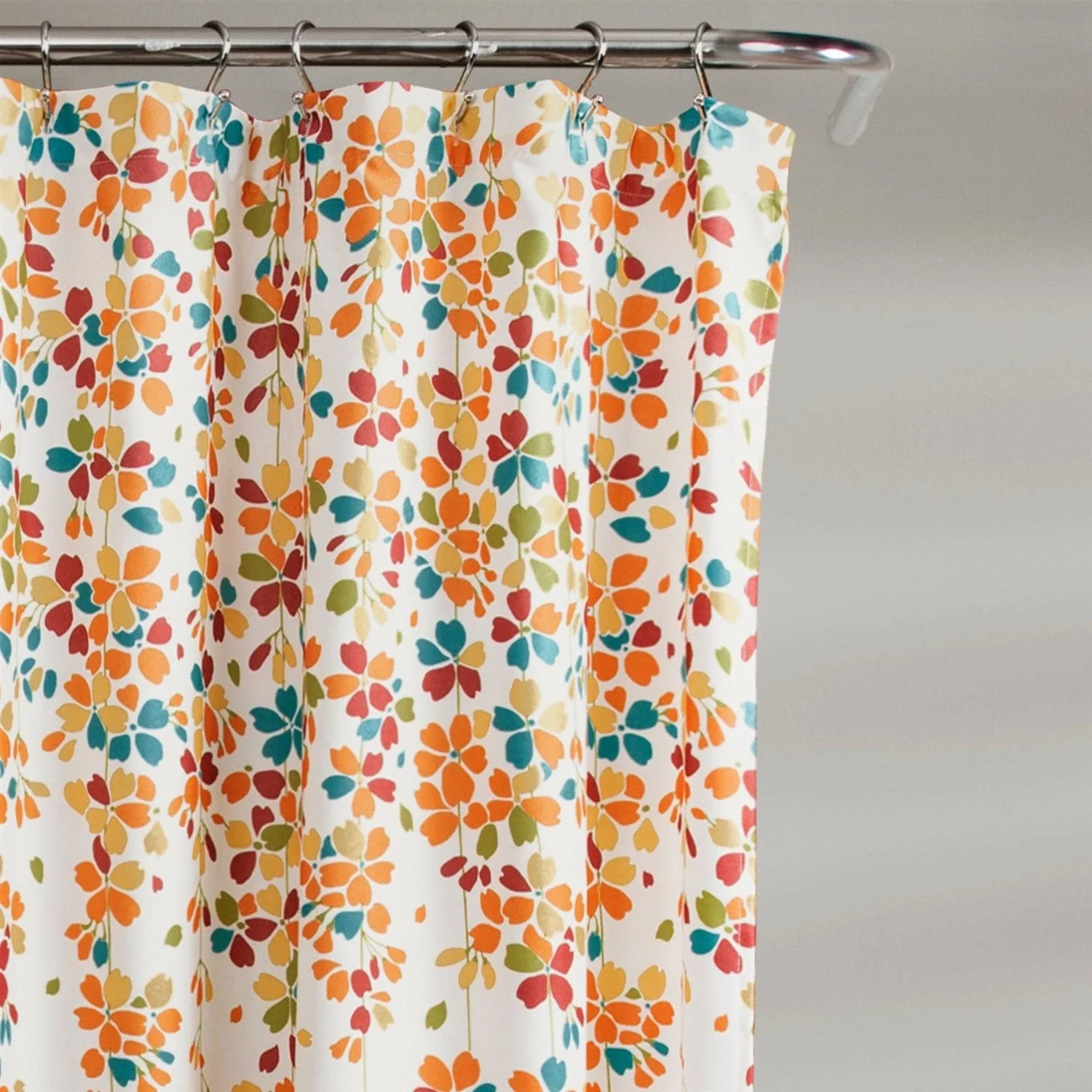 72-inch White Turquoise Blue Orange Floral Flowers Shower Curtain - Image 3