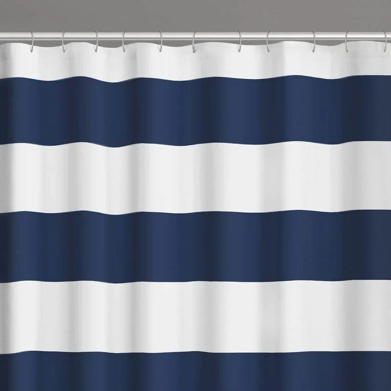 72 x 70 inch Polyester Navy Blue White Nautical Ocean Striped Shower Curtain - Image 4