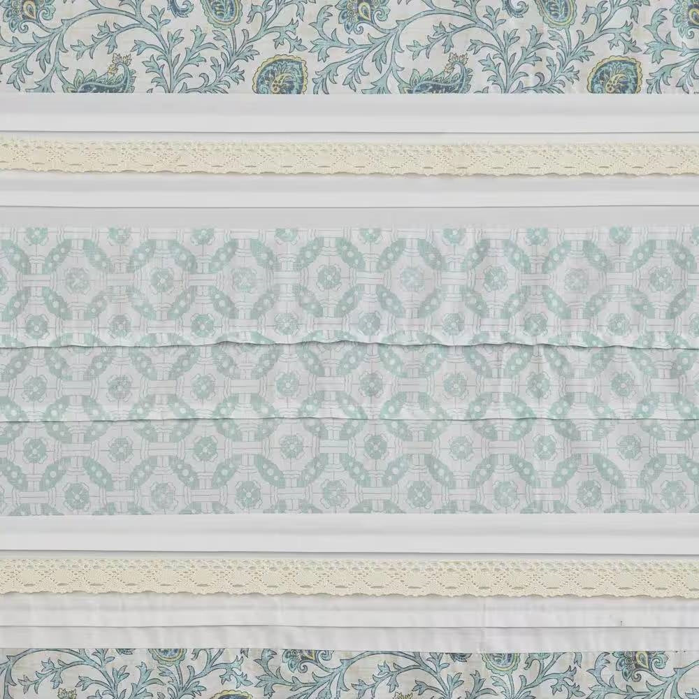 72 x 72-in Cotton Shower Curtain with Teal Blue Grey Cream White Paisley Pattern - Image 5