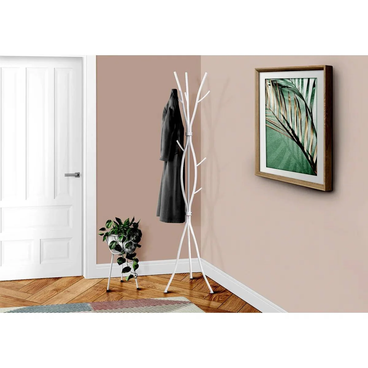 74-inch White Metal Coat Rack Entryway Hall Tree Umbrella Stand - Image 3