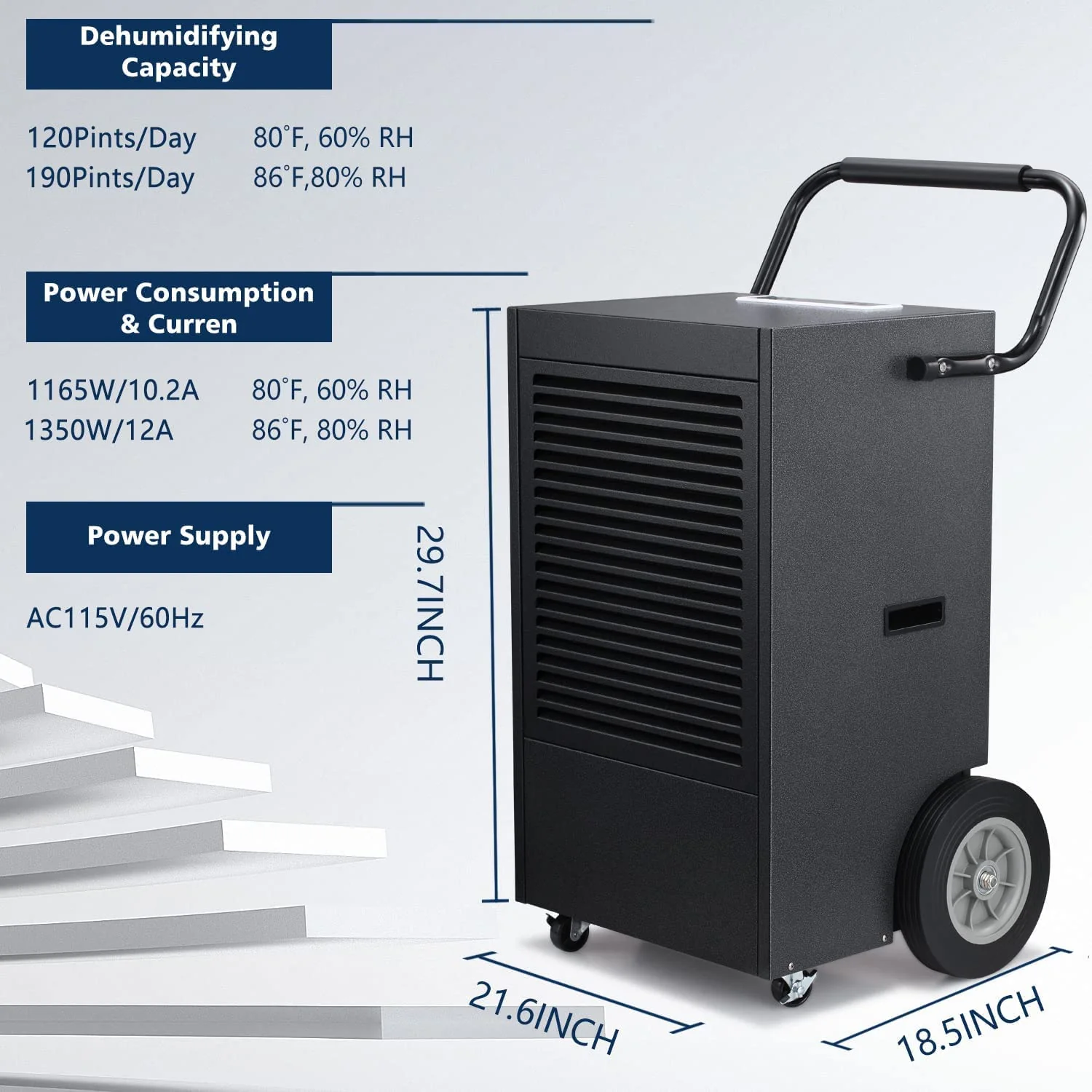7500 Sq.ft Commercial Dehumidifier, 190 Pint Large Industrial Dehumidifier - Image 3