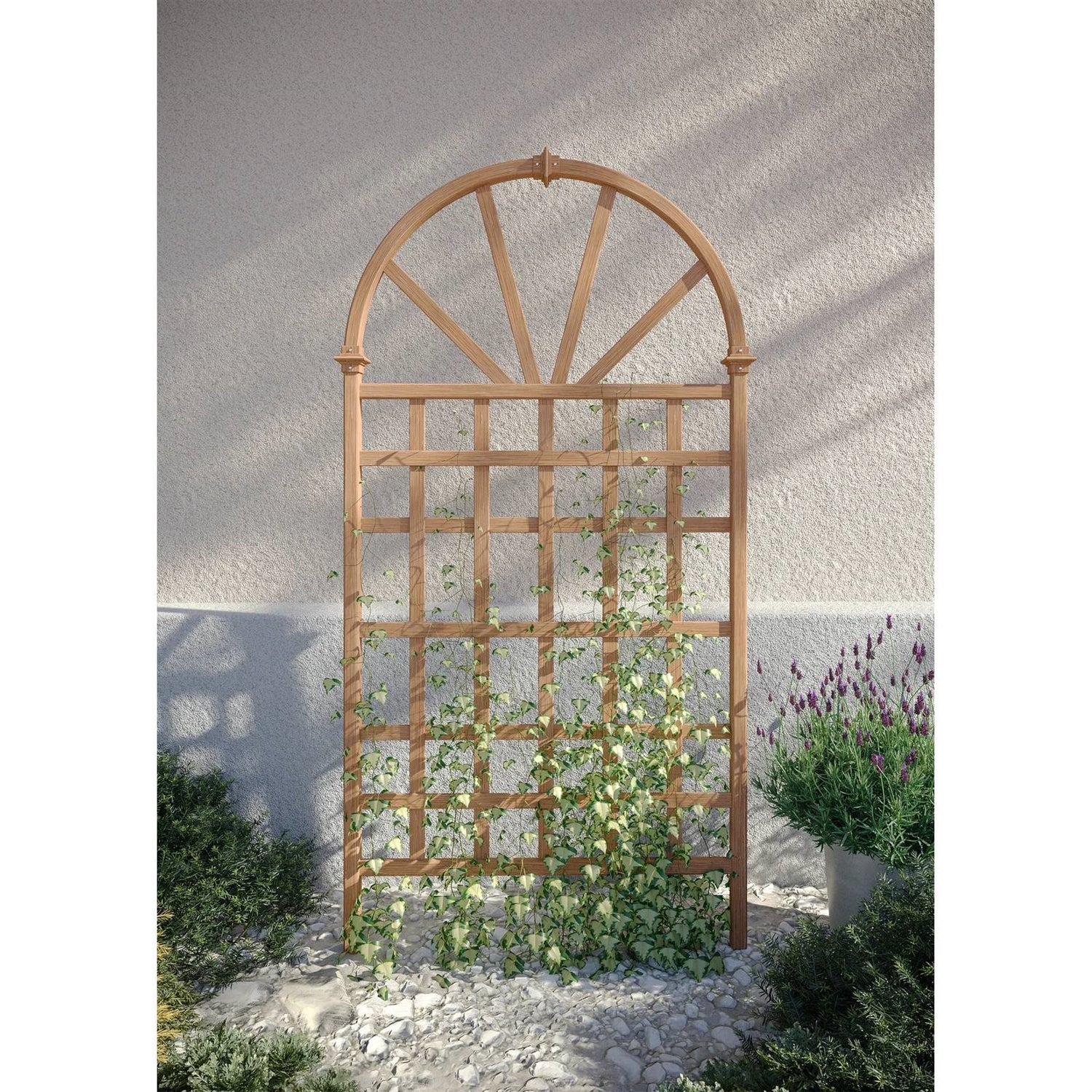 77-inch Outdoor Light Brown Vinyl Lattice Garden Trellis with Arched Top - Image 3